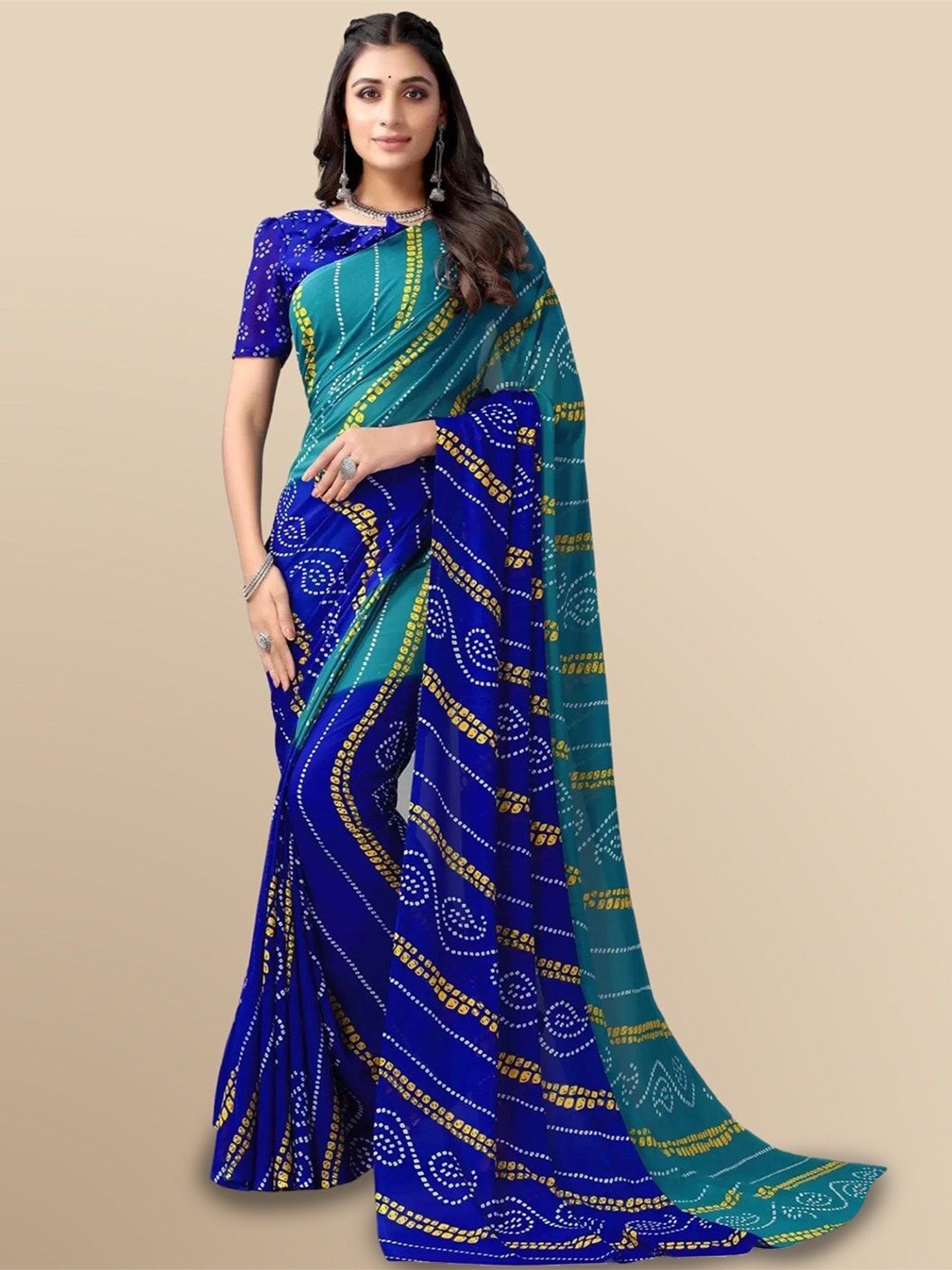 

HERE&NOW Bandhani Printed Saree, Blue