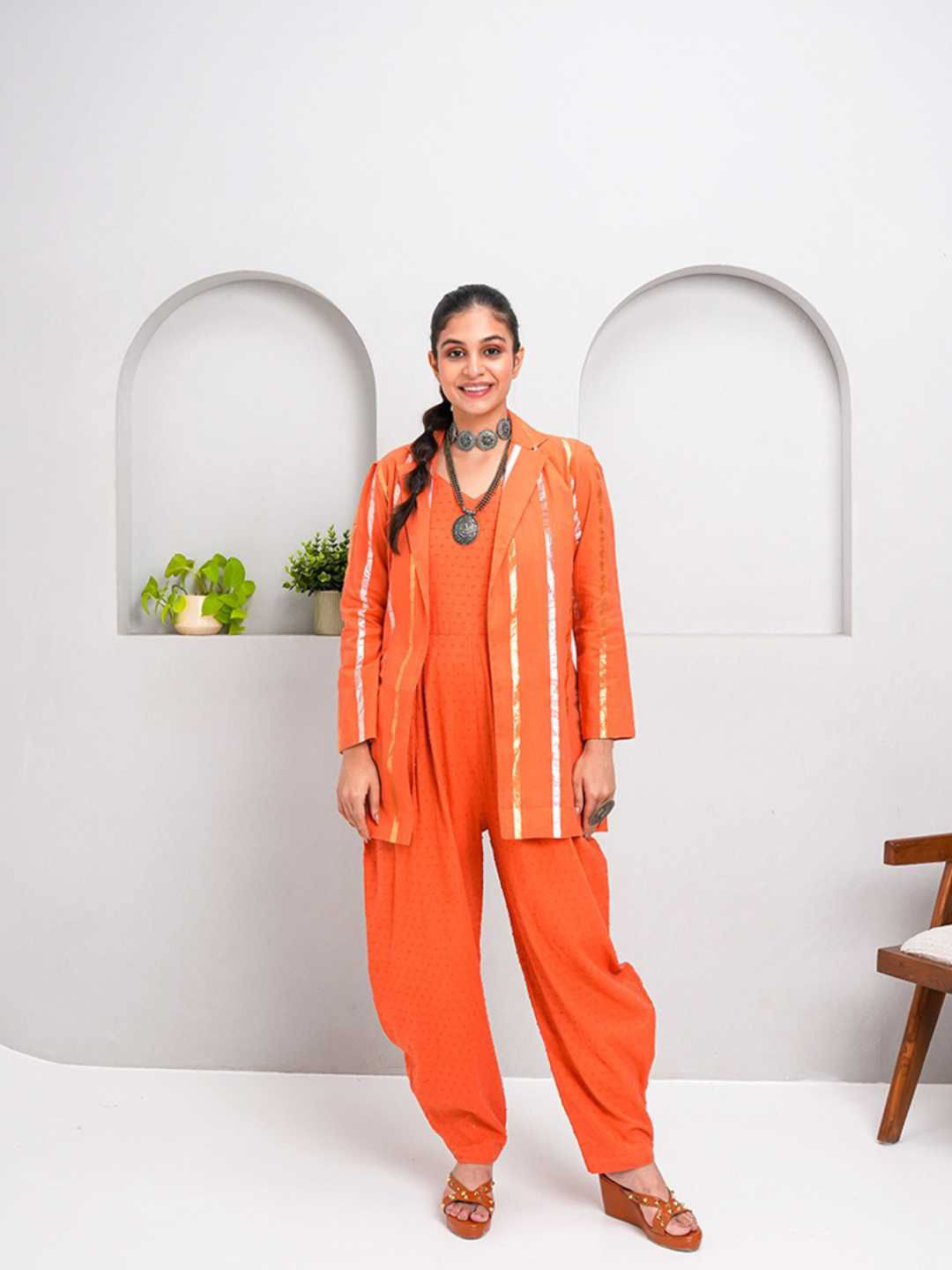 

Label Ishnya Rust orange Jumpsuit With Jacket