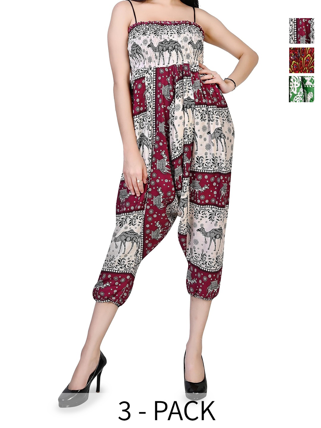 

NarNari Women Pack Of 3 Printed High-Rise Harem Pants, Red