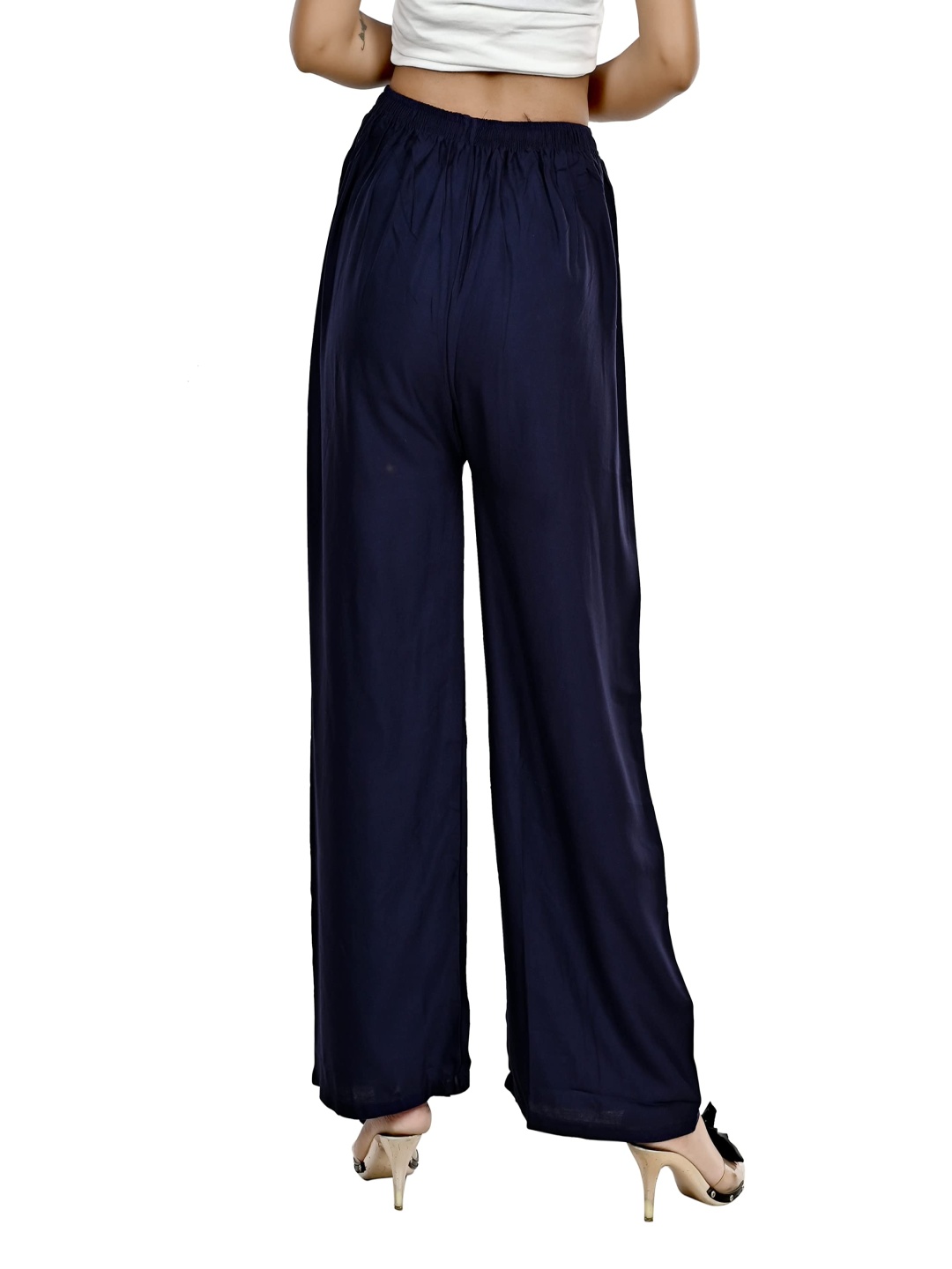 

NarNari Women Solid High-Rise Palazzos, Navy blue