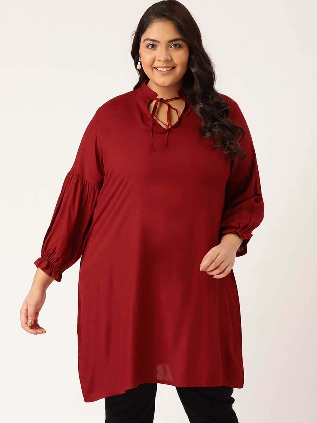 

theRebelinme Women Plus Size Mandarin Collar Tunic, Maroon