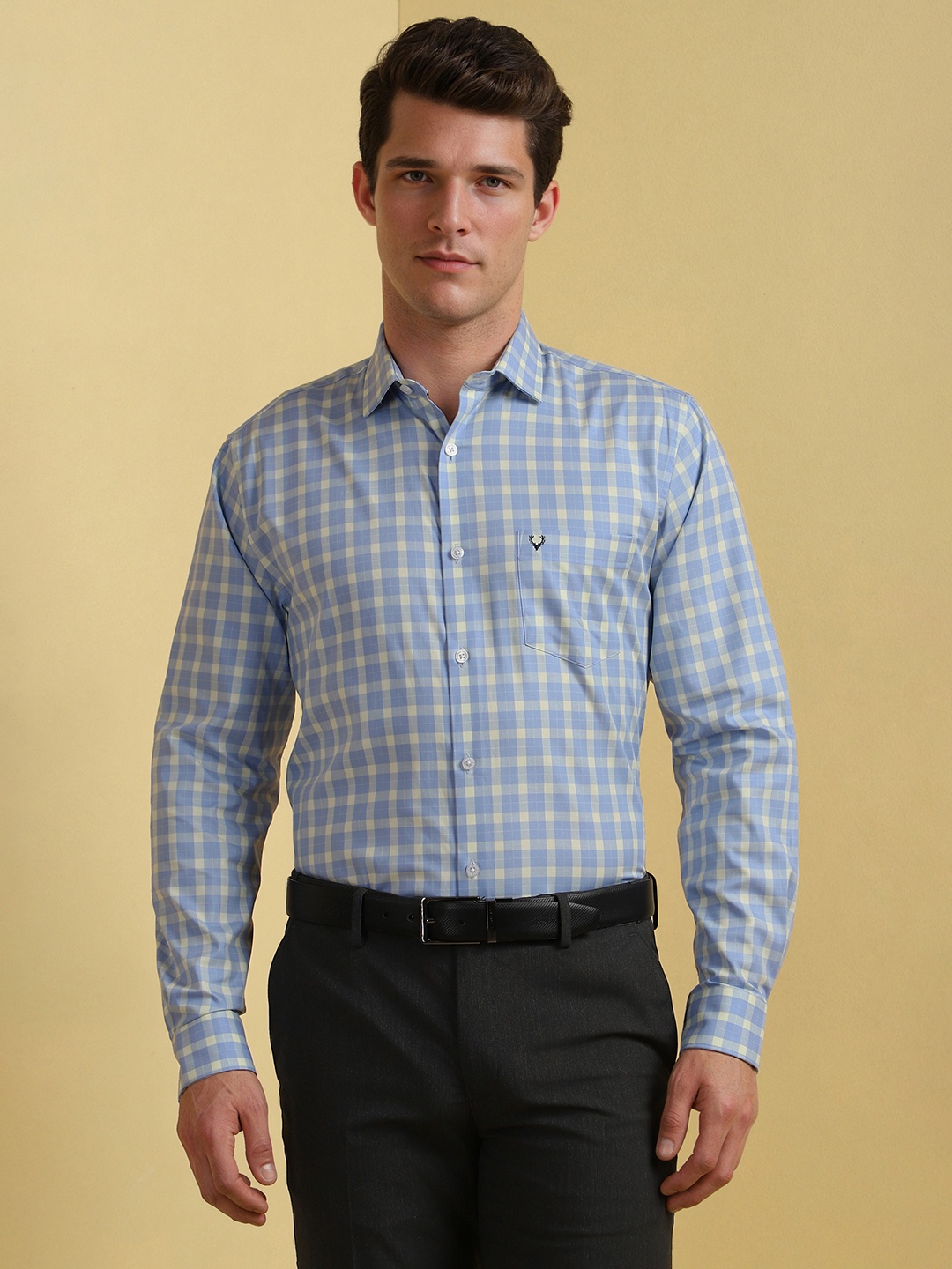 

Allen Solly Men Spread Collar Checked Cotton Formal Shirt, Blue