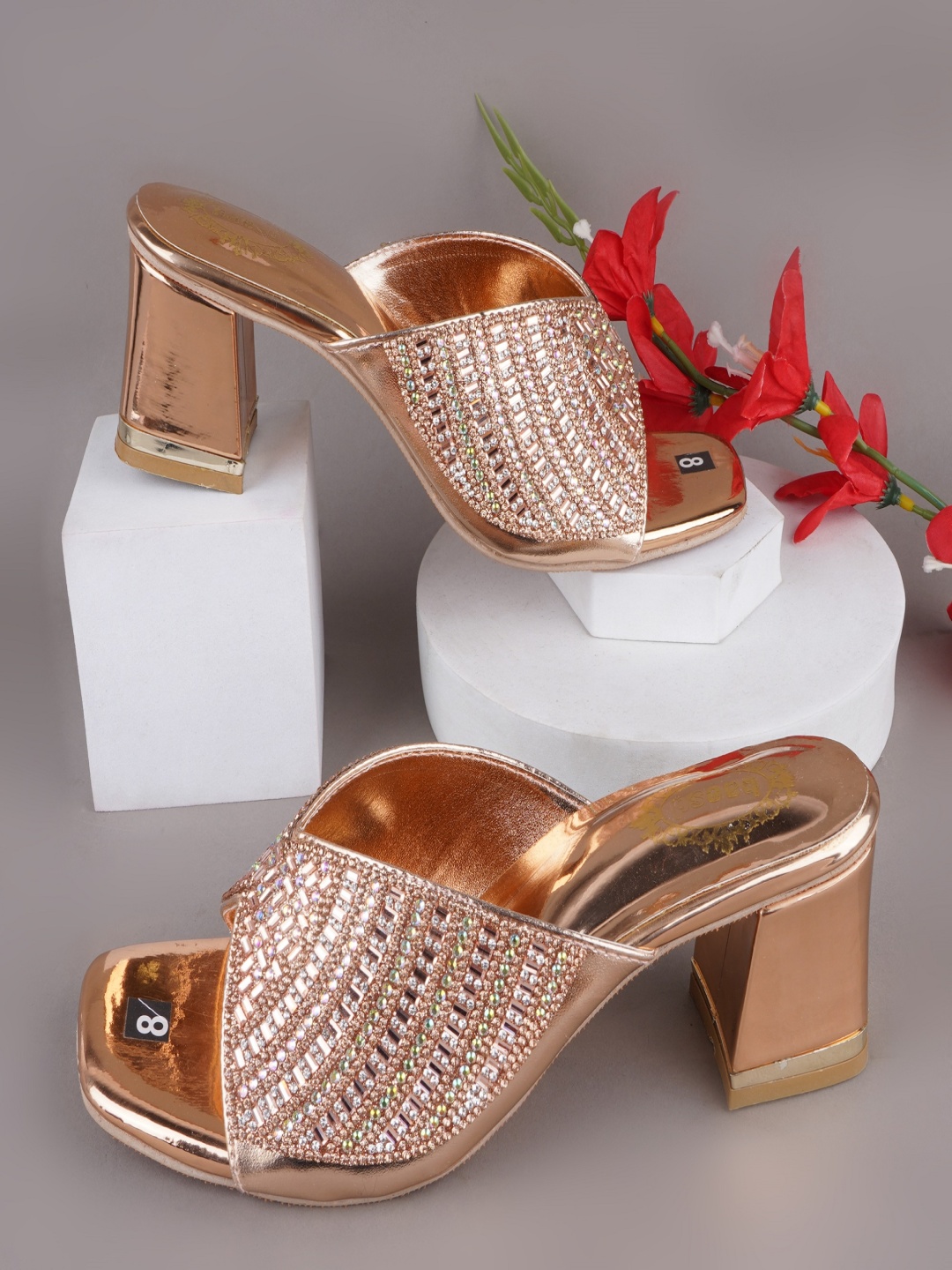 

BAESD Women Embellished Block Heel Sandals, Gold