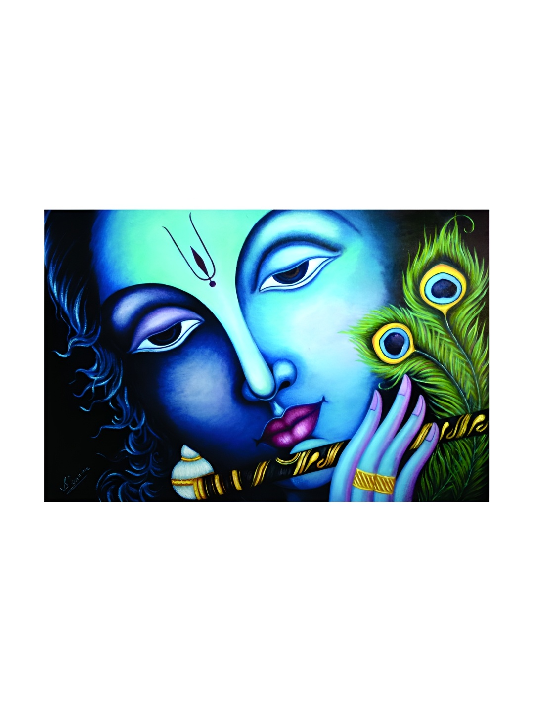 

Inephos Blue & Green Lord Krishna Religious Canvas Wall Paintings