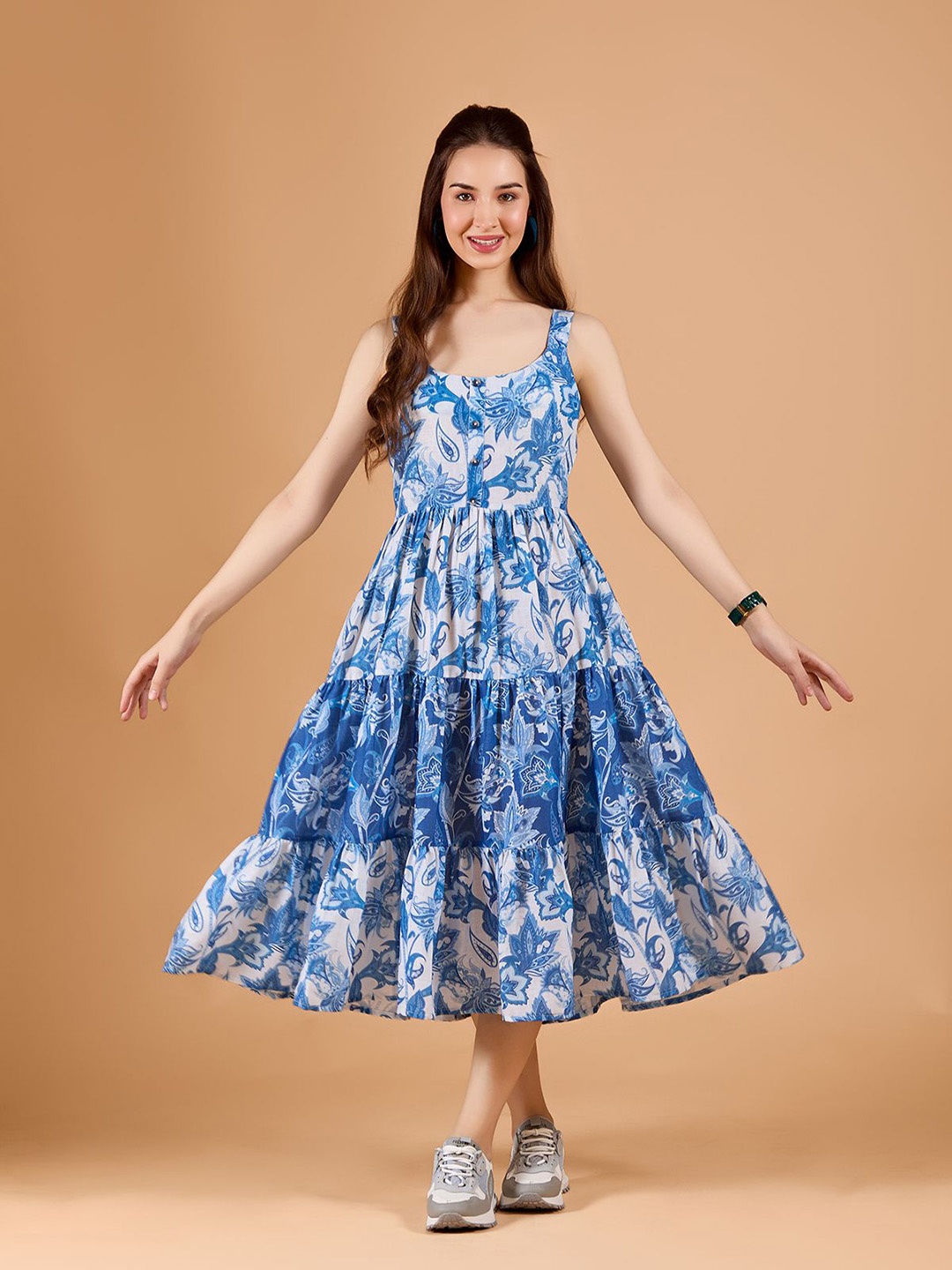 

DressBerry Floral Print Fit & Flare Midi Dress, Blue