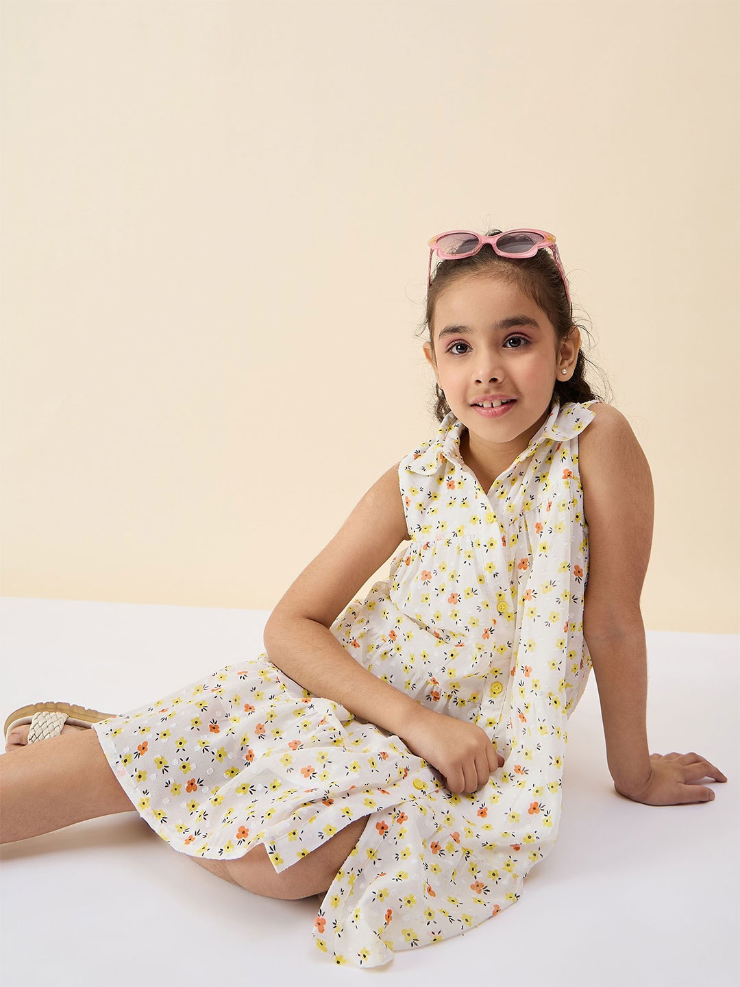 

Stylo Bug Girls Floral Printed A-Line Dress, Off white