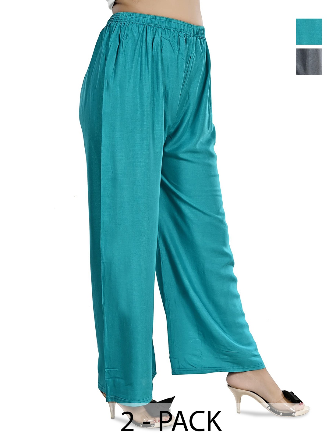 

NarNari Women Pack Of 2 Mid Rise Flared Palazzos, Turquoise blue