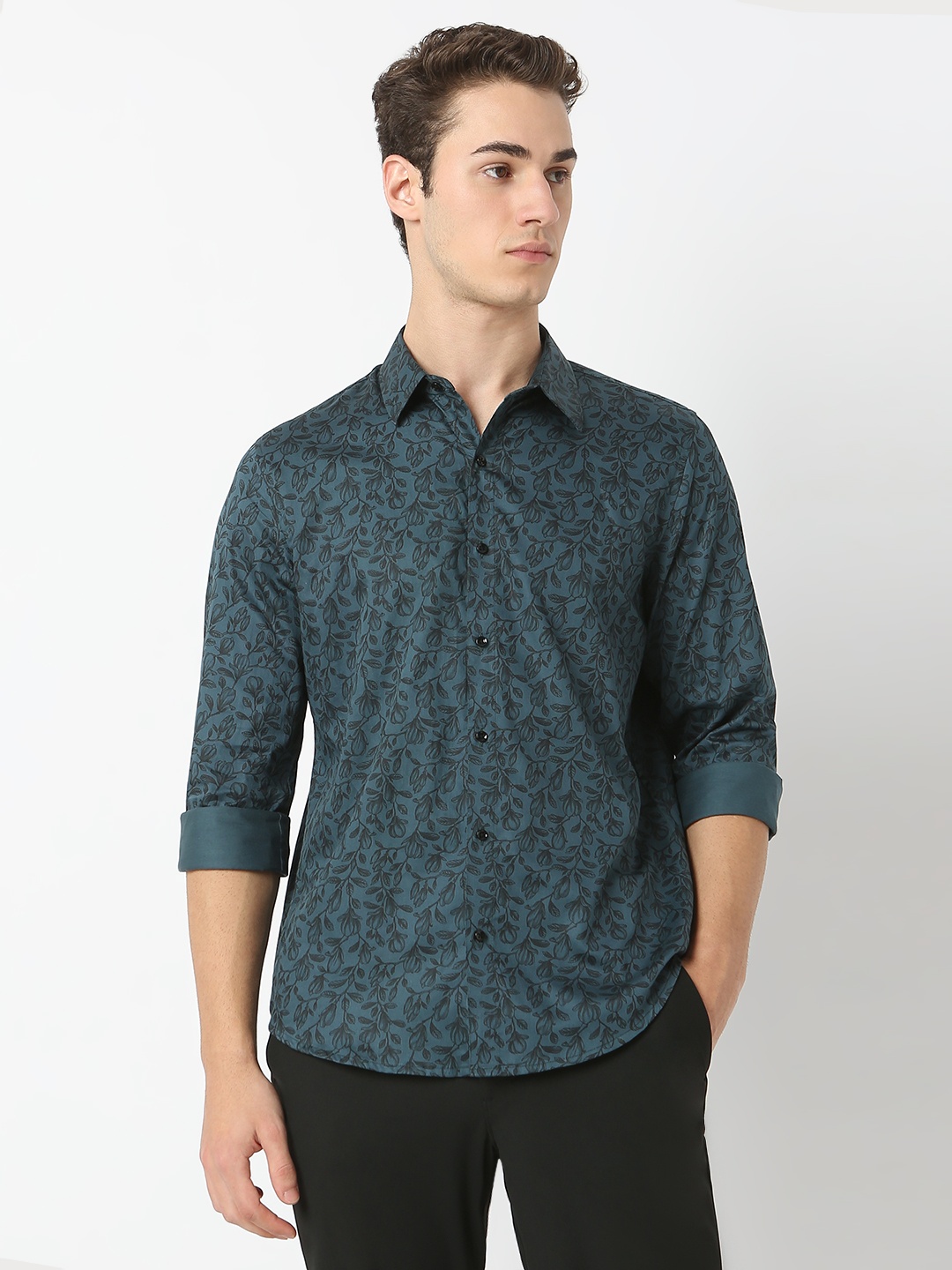 

MARK & ALBERT Men India Slim Fit Spread Collar Floral Printed Cotton Casual Shirt, Green