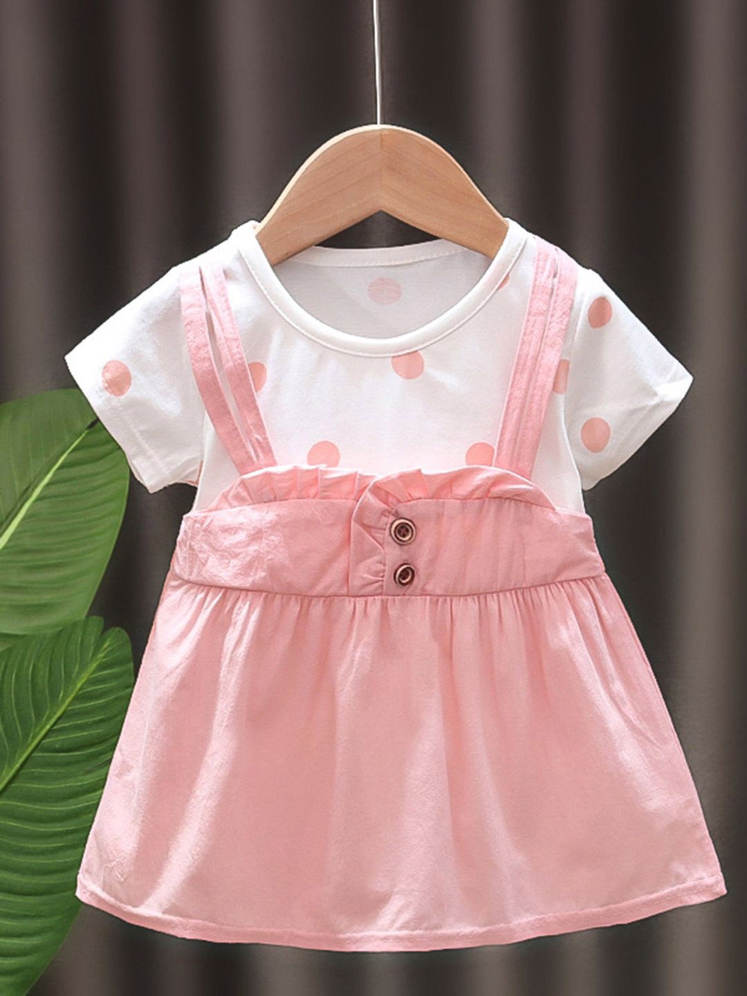 

YK Girls Cotton Polka Dot Pinafore Dress, Pink