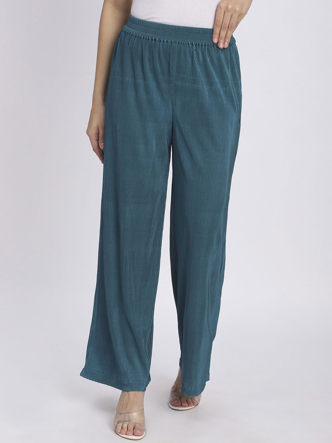 

R&B Women Flared Knitted Parallel Trousers, Teal
