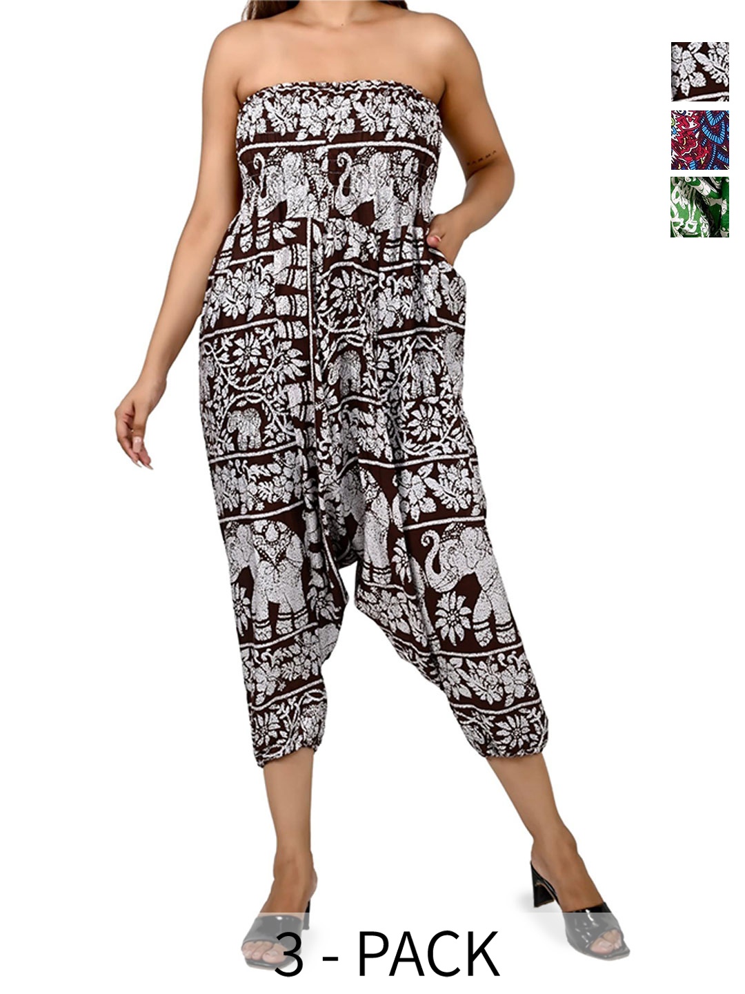 

NarNari Women Pack Of 3 Printed High Rise Harem Pants, White