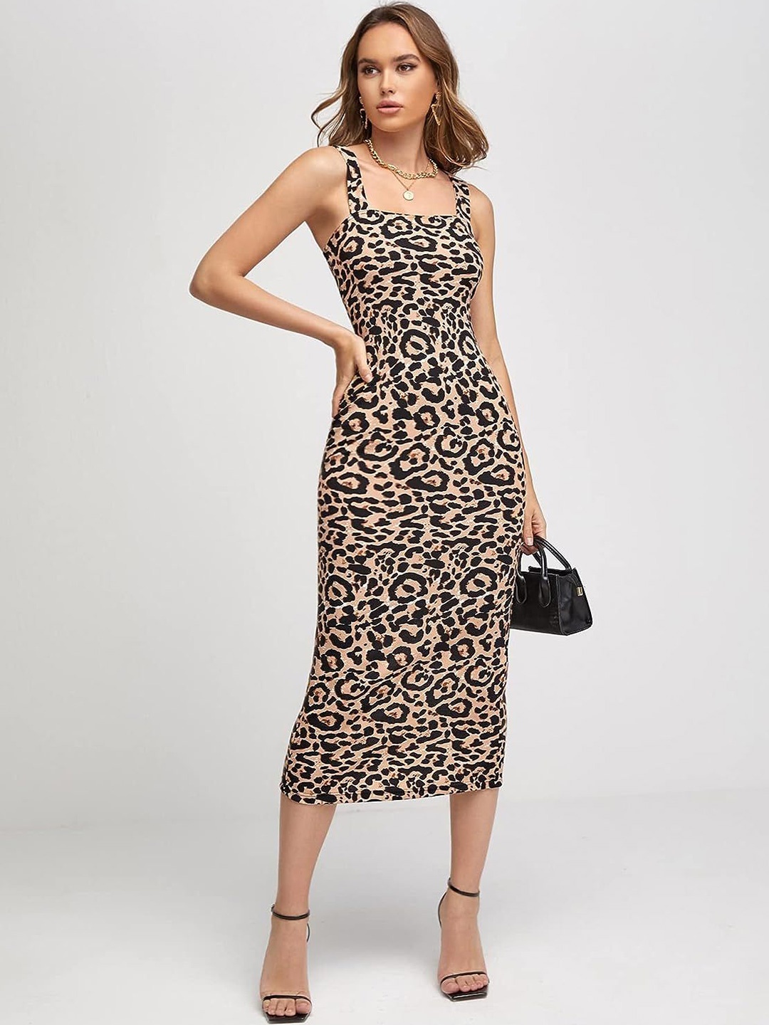 

Attire Empire Animal Print Bodycon Midi Dress, Brown