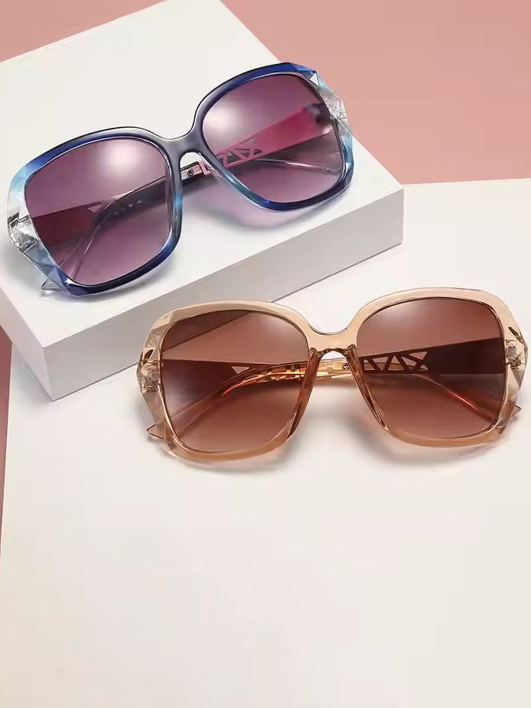 

HAYDEN haiza Women Pack Of 2 Square Sunglasses with UV Protected Lens - Women-2, Beige
