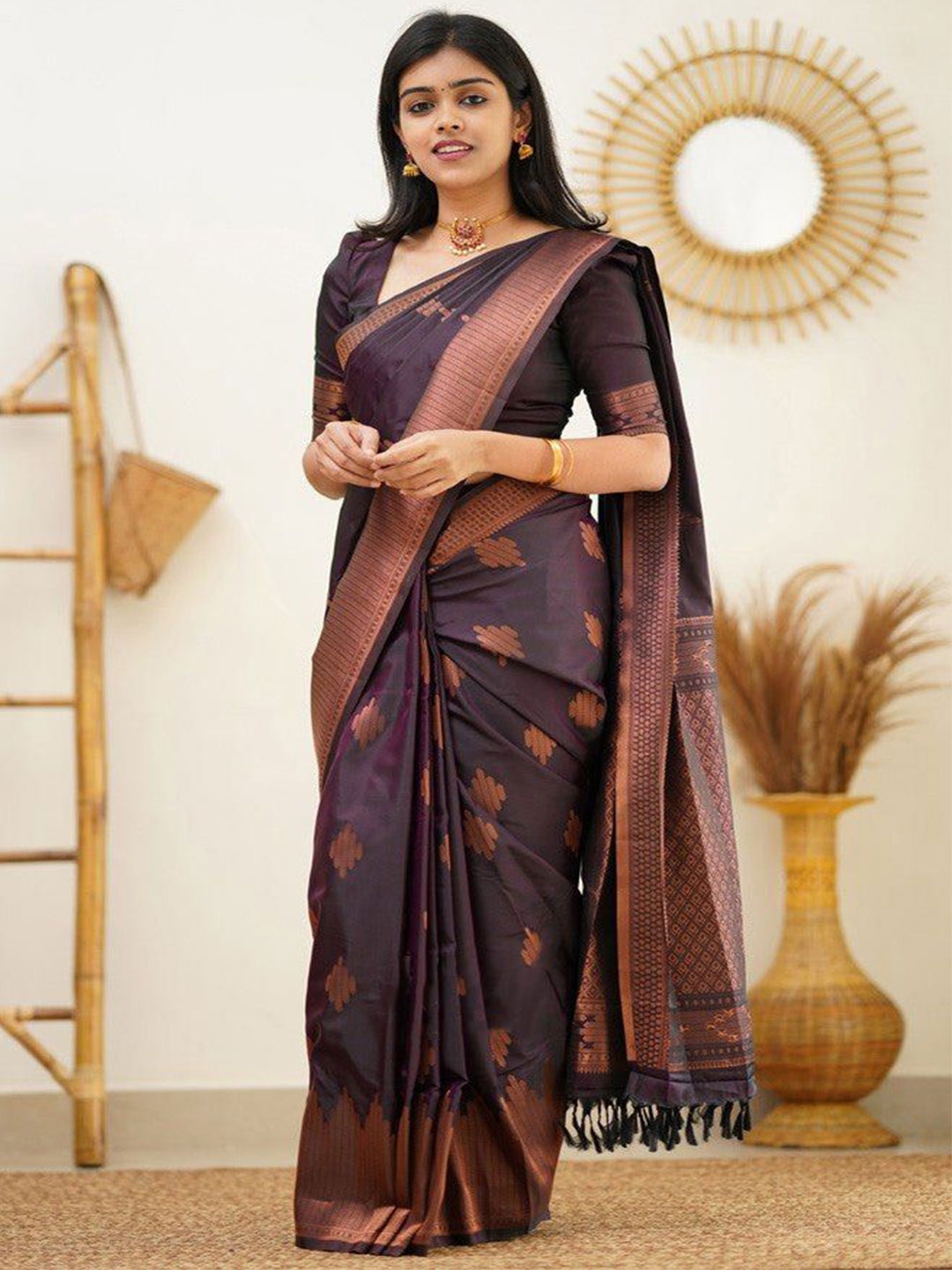 

Taslar Woven Design Zari Pure Silk Banarasi Saree, Purple