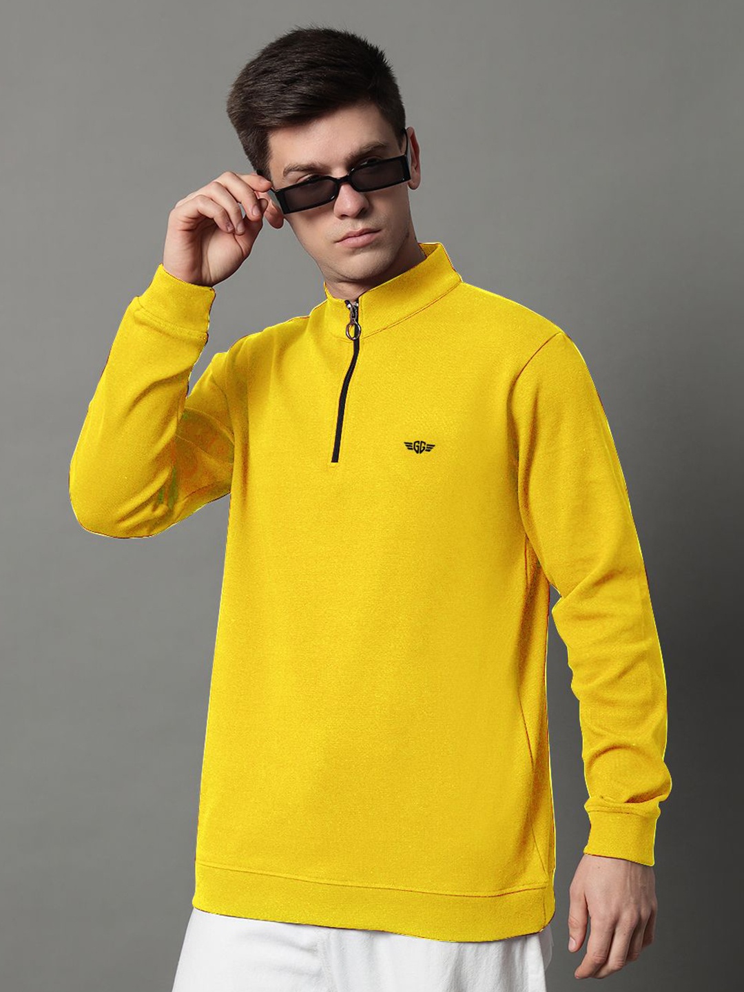 

GET GOLF Men Mock Collar Fleece Sweatshirt, Yellow