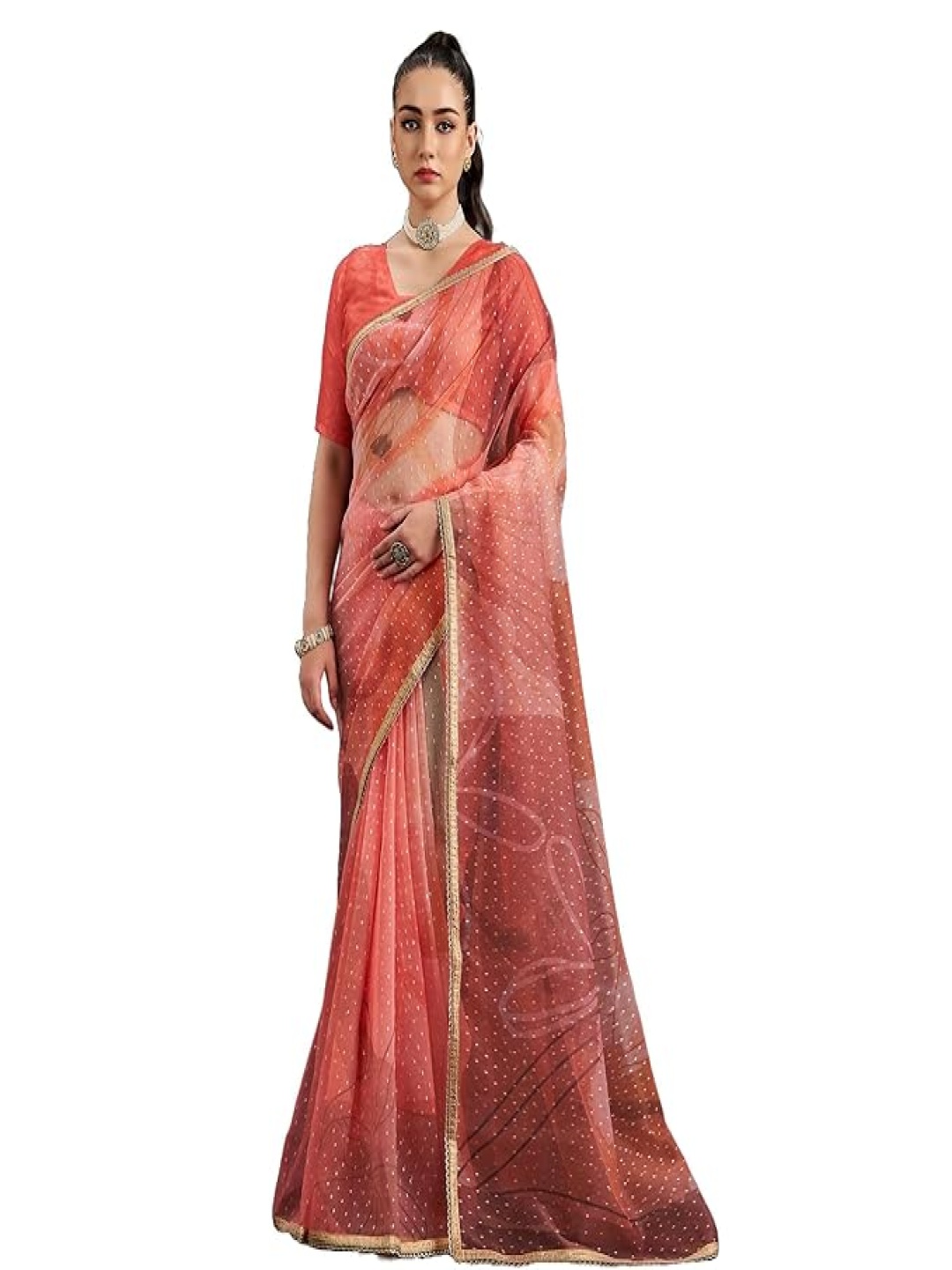 

BW X BUTTERFLY Embroidered Saree With Blouse, Peach
