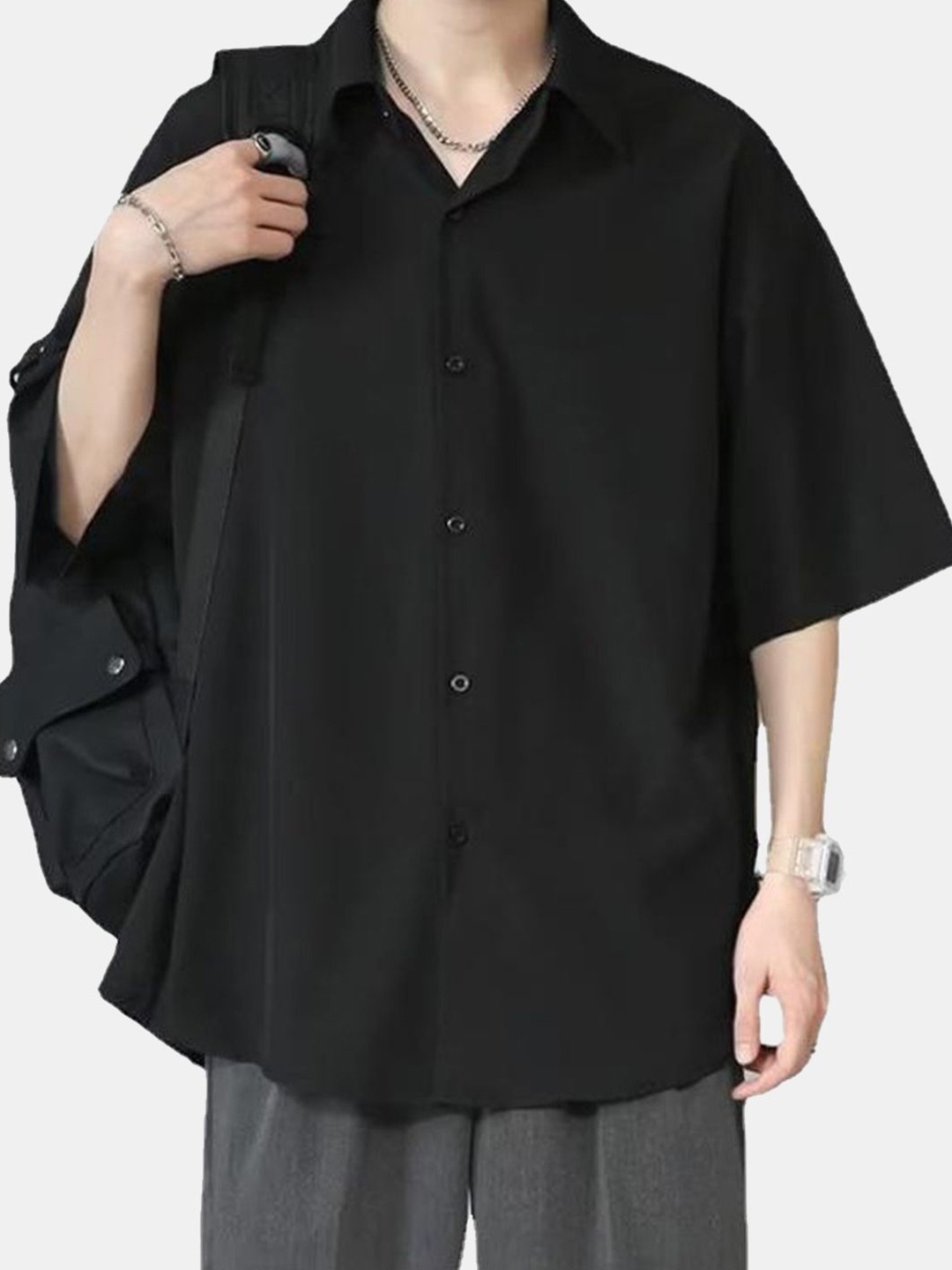 

HERE&NOW Men Opaque Casual Shirt, Black