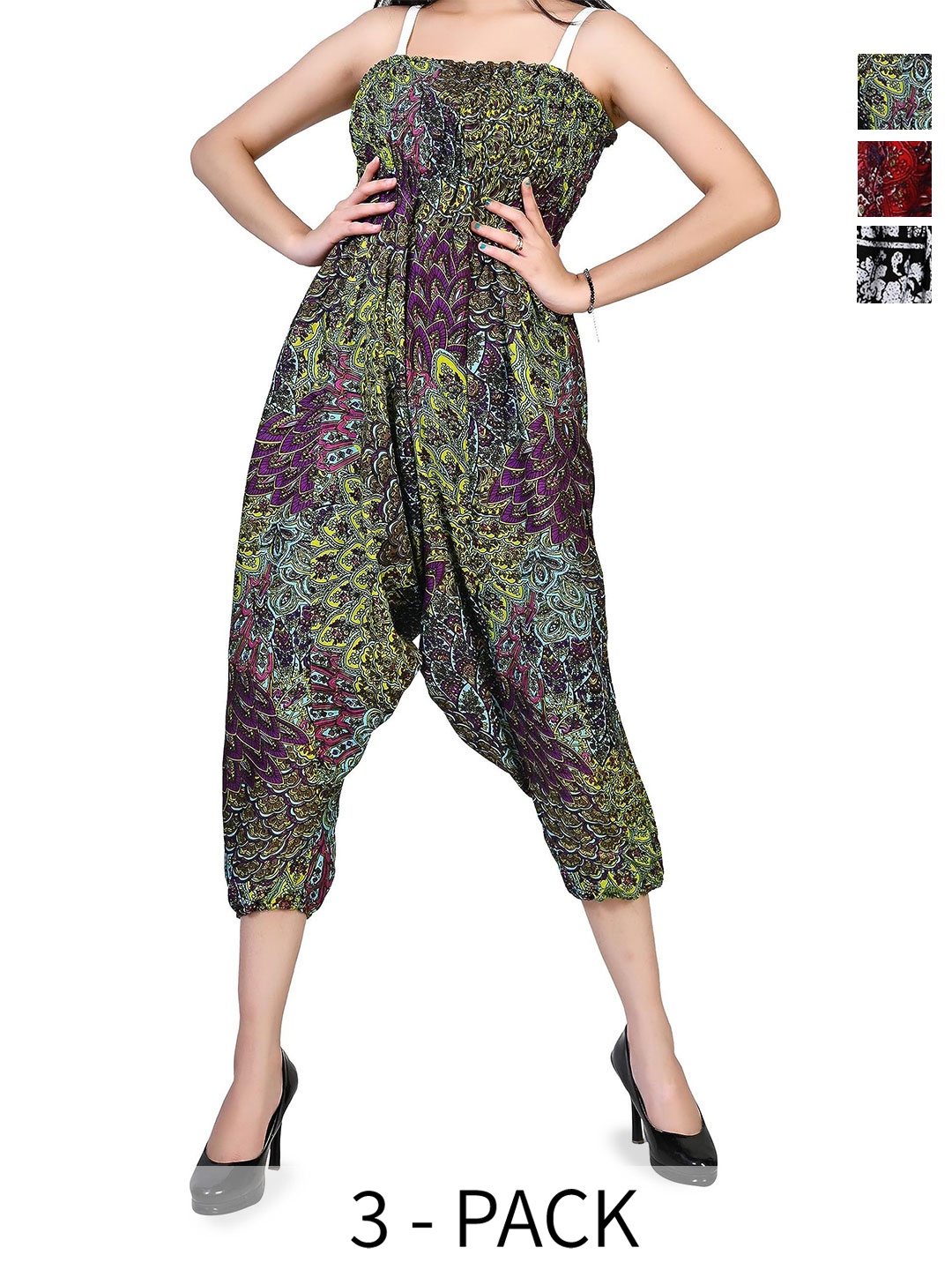 

NarNari Women Pack Of 3 Printed Mid-Rise Harem Pants, Red