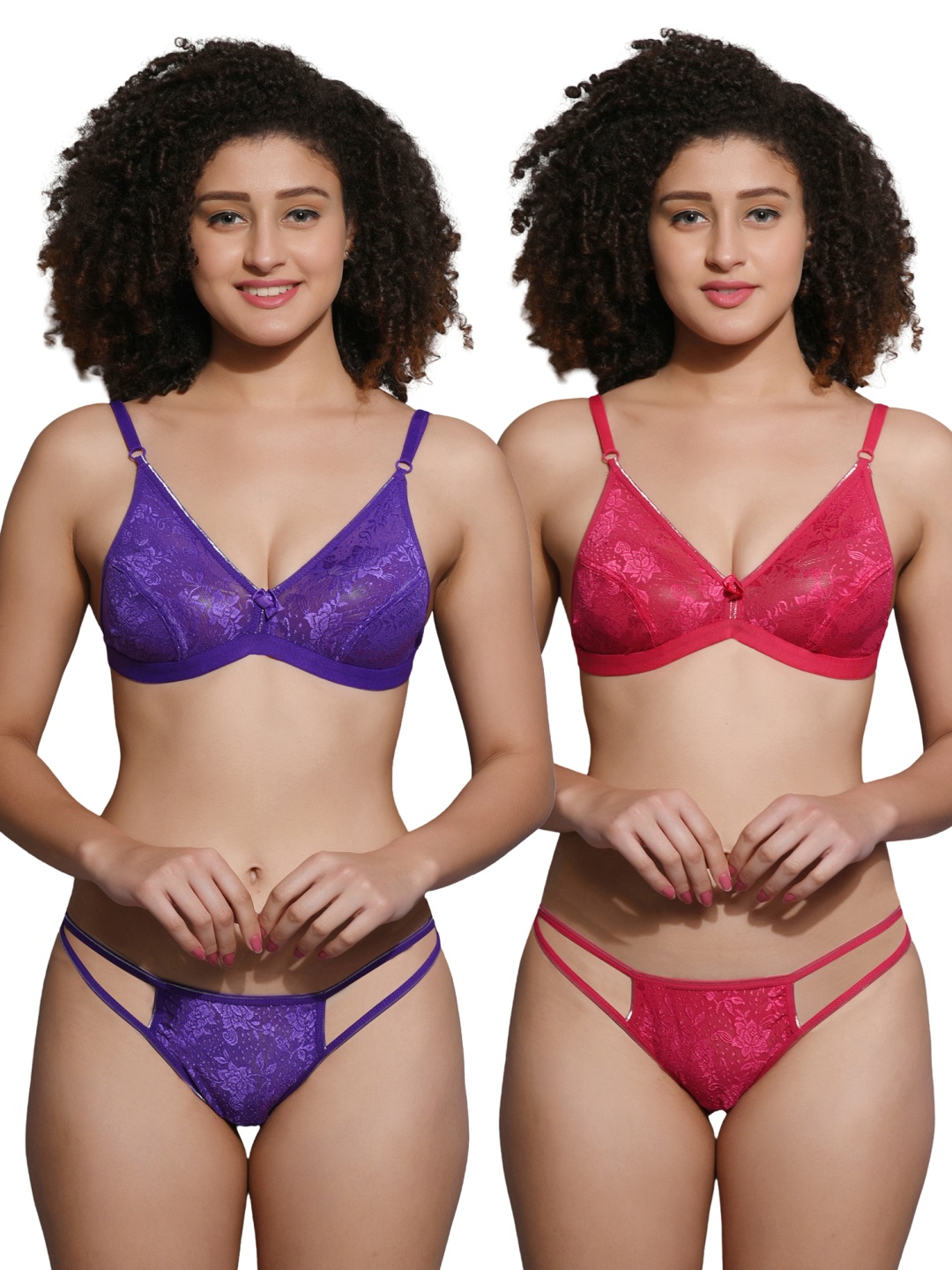 

chia fashions Women Pack Of 2 Non Padded Lingerie Set - CFHS-070-PRPL-PNK-30B, Purple