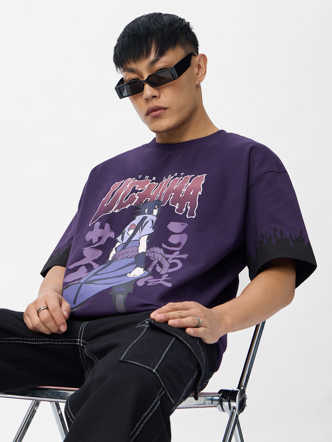 

The Souled Store Men Naruto Graphic Printed Round Neck Cotton Oversized T-shirt, Purple