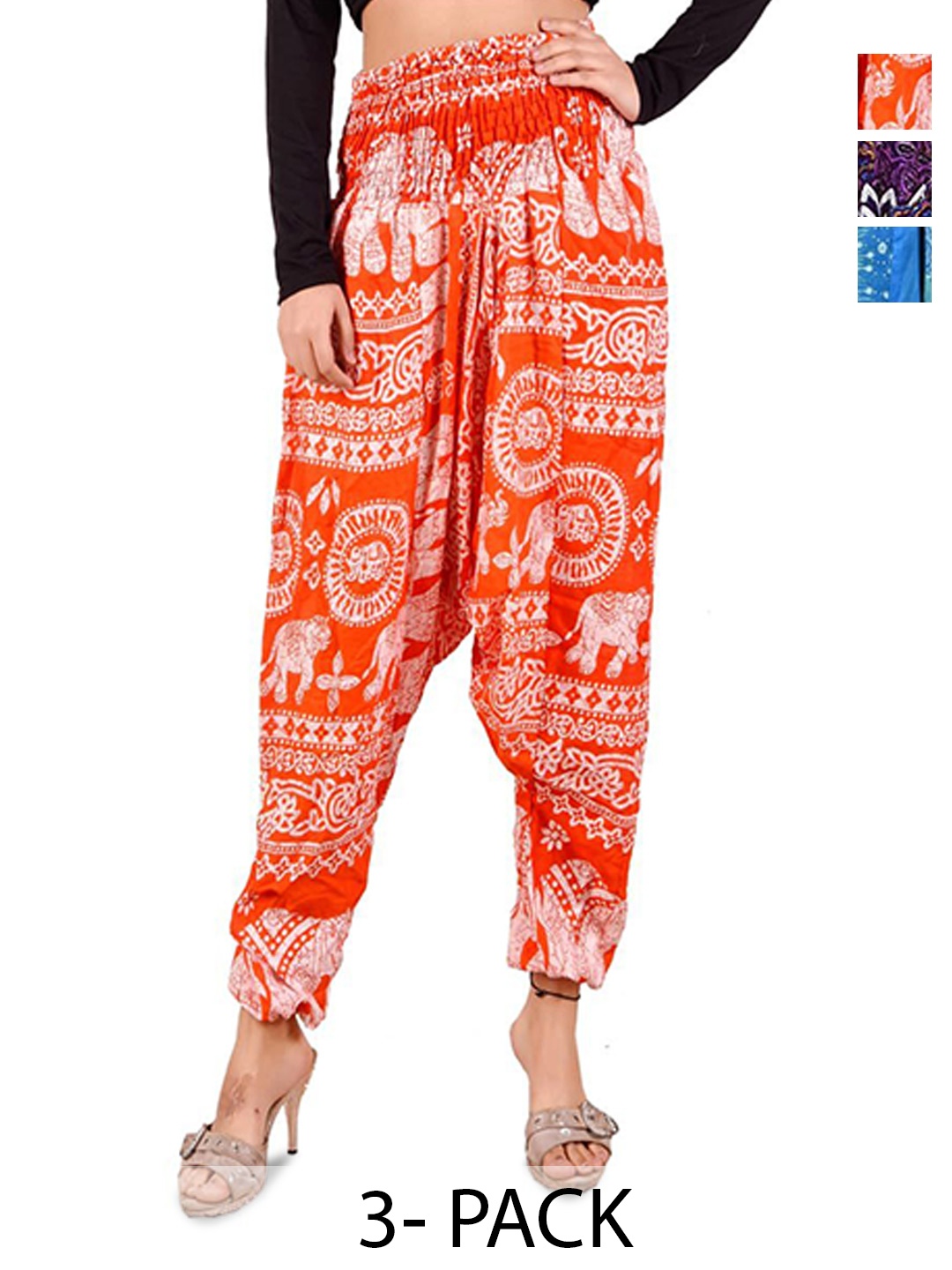 

NarNari Women Pack Of 3 Loose Fit Mid-Rise Pure Cotton Harem Pant, Orange