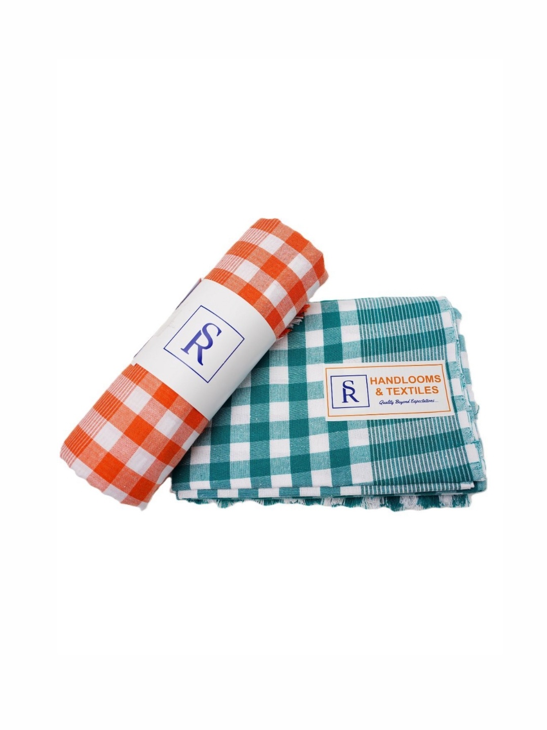 

SR HANDLOOMS AND TEXTILES Orange & Blue 2 Piece Striped Cotton 250 GSM Towel Set