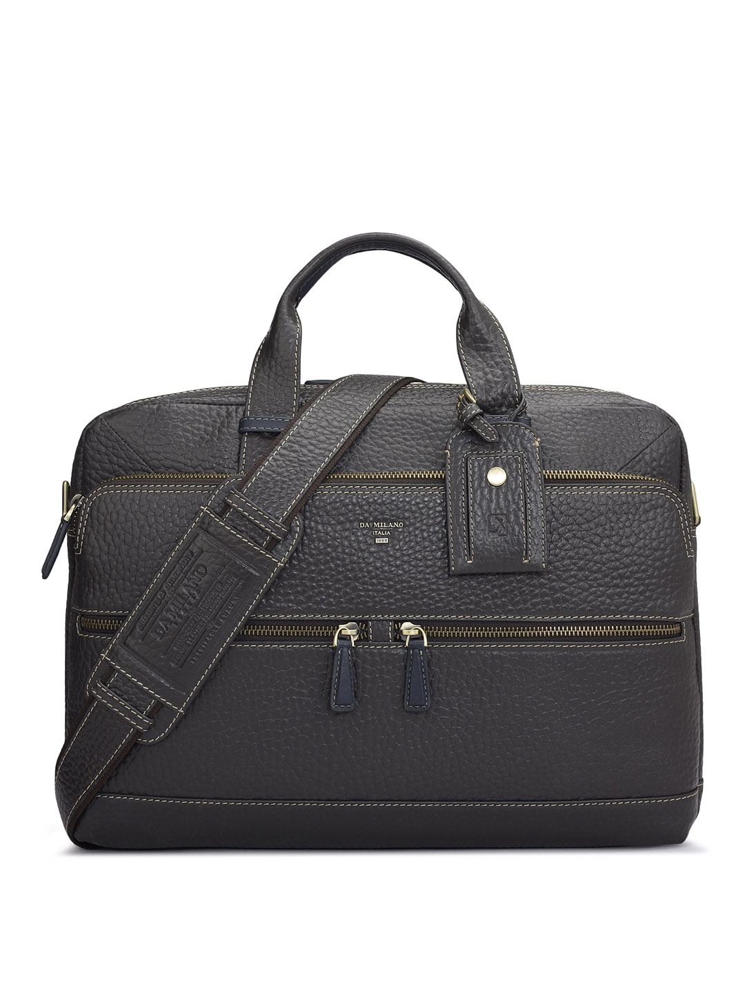 

Da Milano Men Textured Leather Laptop Bag, Brown