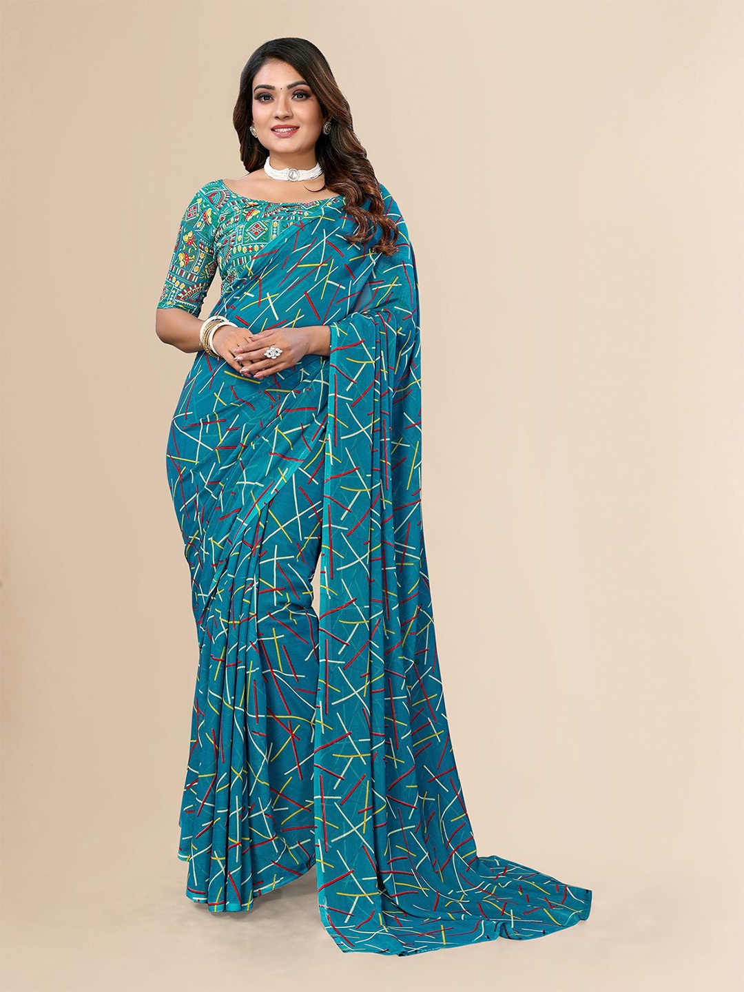 

Moda Rapido Striped Saree, Blue