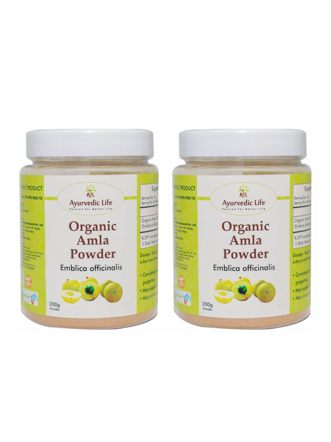 

Ayurvedic Life Set Of 2 Organic Amla Powder - 200 g Each, White