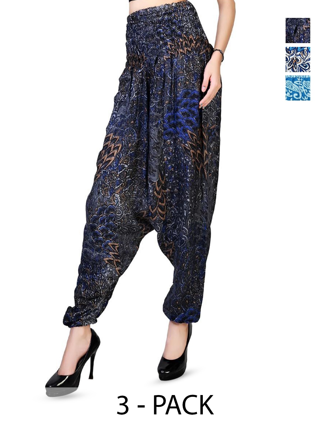 

NarNari Pack Of 3 Printed Mid-Rise Harem Pants, Blue