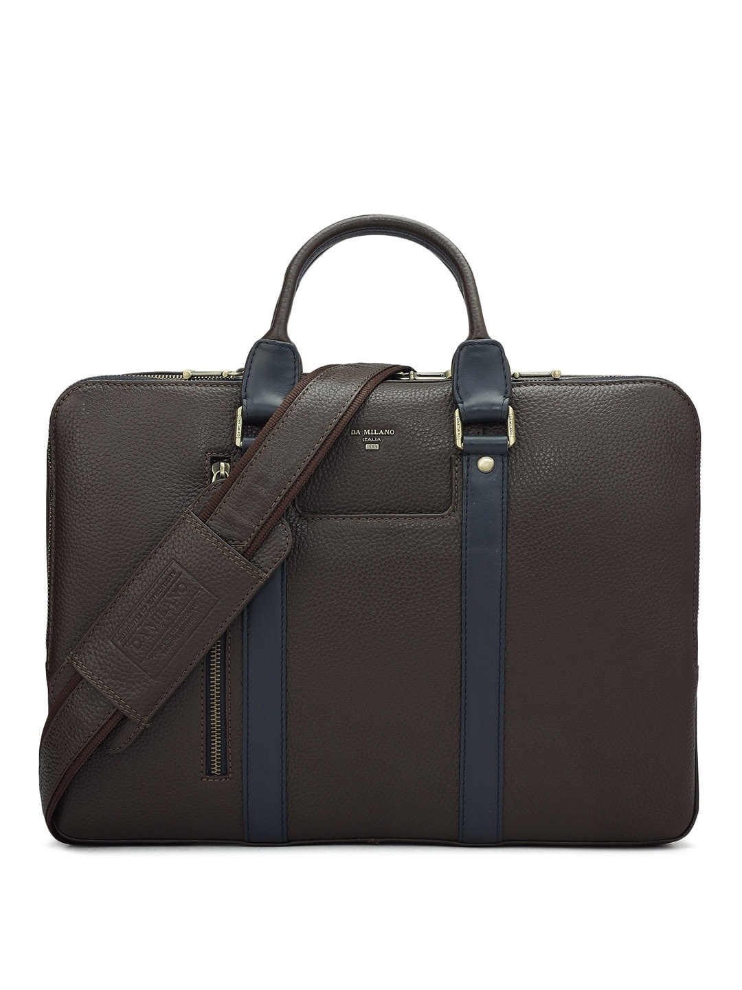 

Da Milano Men Textured Leather Laptop Bag, Brown