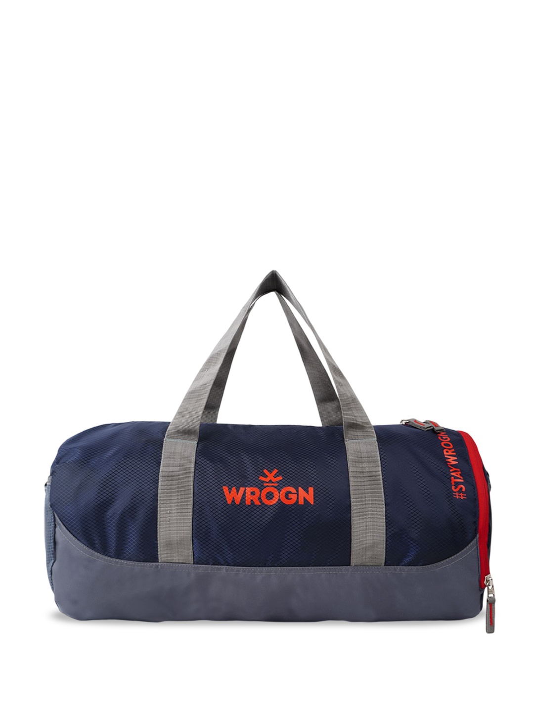 

WROGN Brand Logo Prined Textured Large Sports or Gym Duffel Bag 35 Ltrs, Navy blue