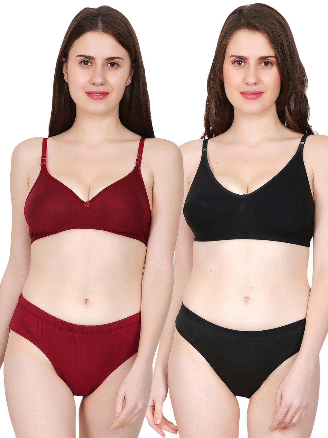 

chia fashions Pack Of 2 Padded Lingerie Set - CHFS-PAD-MRN-BLK-30B, Maroon