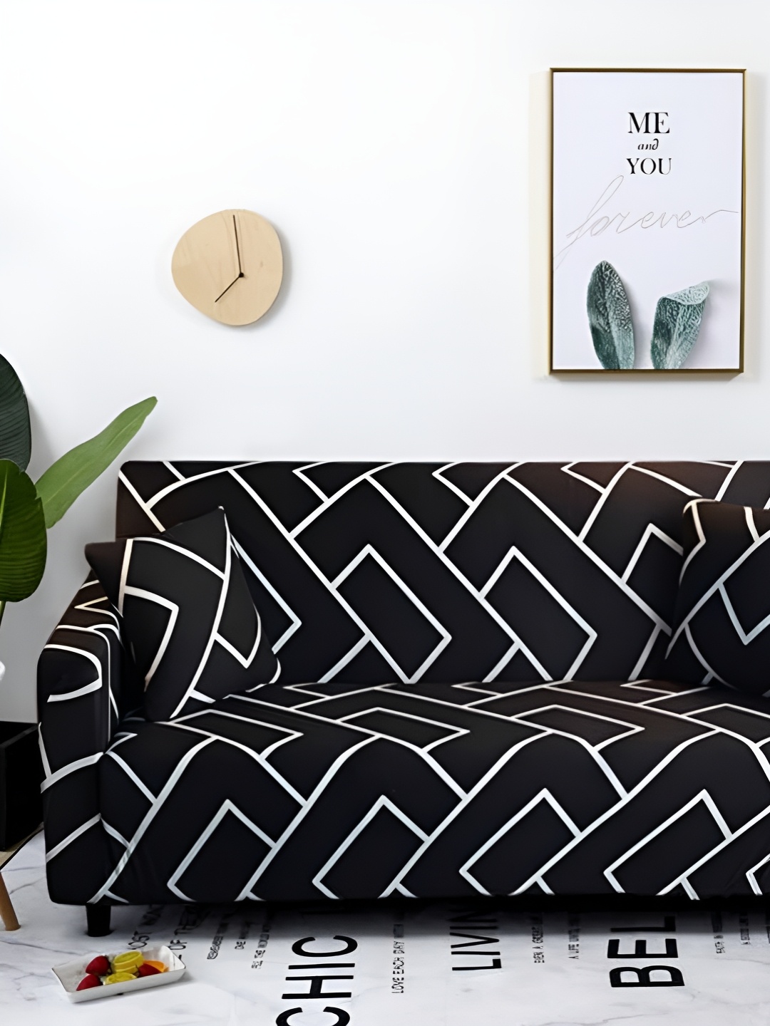 

KriShyam Black & White Geometric Printed 4 Seater Sofa Covers with Arms