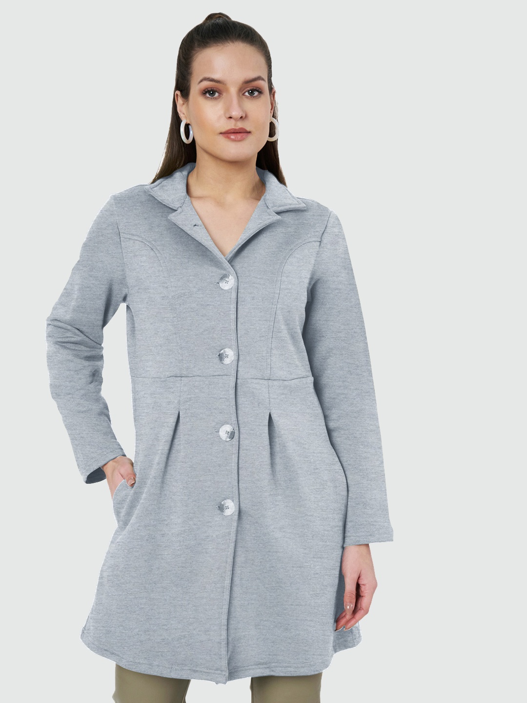 

BRINNS Women Notched Lapel Single-Breasted Overcoat, Grey melange