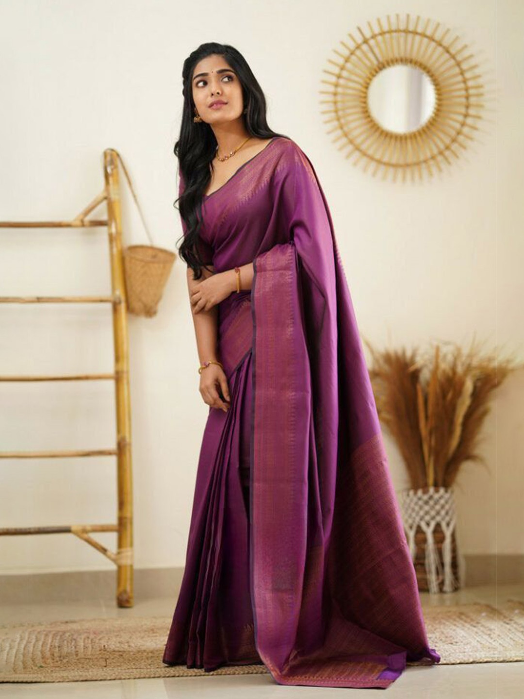 

Taslar Zari Pure Silk Banarasi Saree, Purple