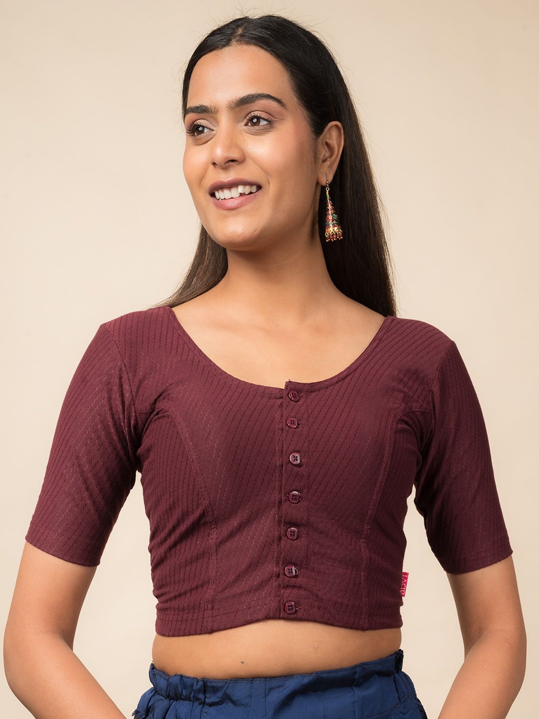 

Bindigasm's Advi Cotton Dobby Stretchable Saree Blouse, Coffee brown