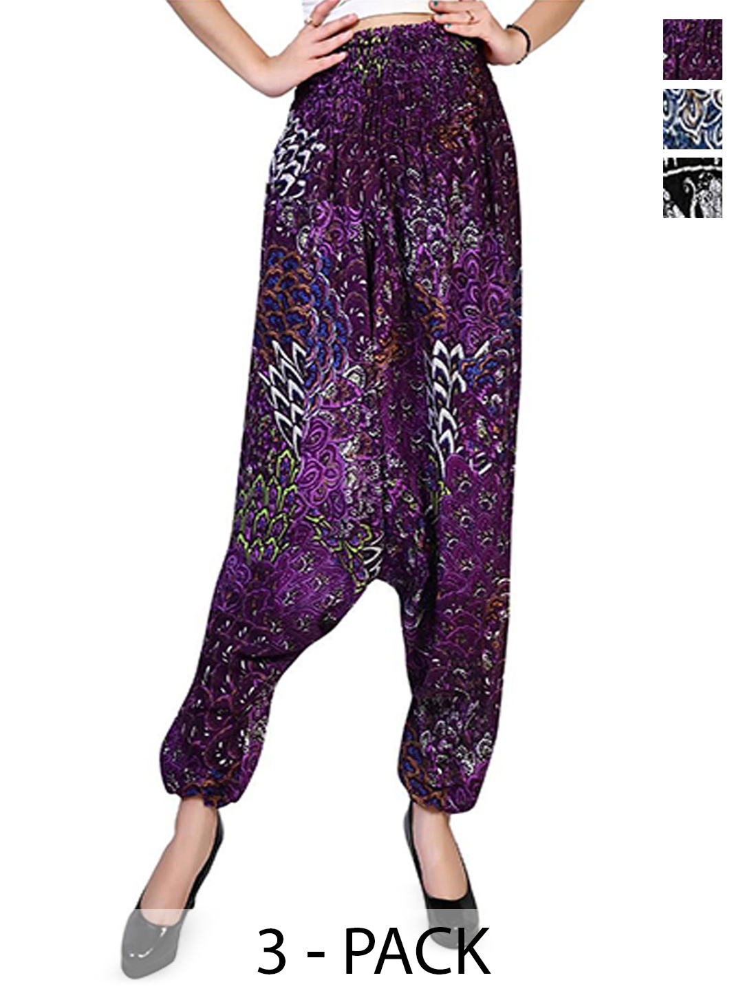 

NarNari Women Pack Of 3 Printed High-Rise Harem Pants, Black