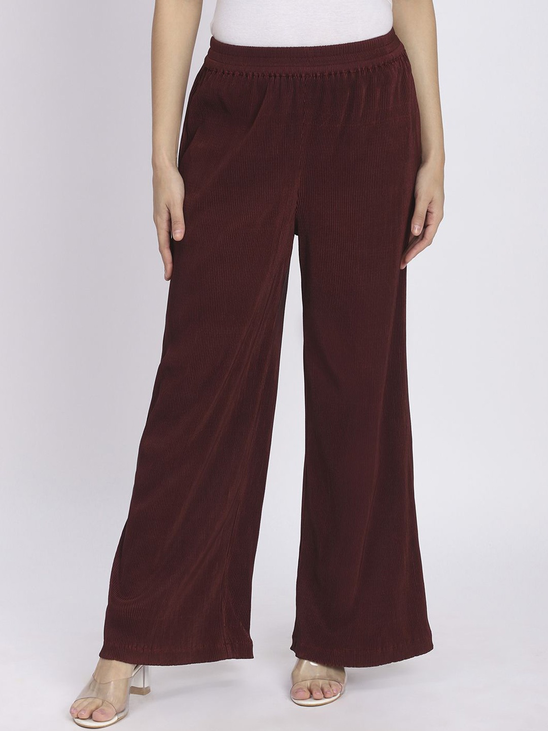 

R&B Women Flared Mid-Rise Parallel Trouser, Maroon