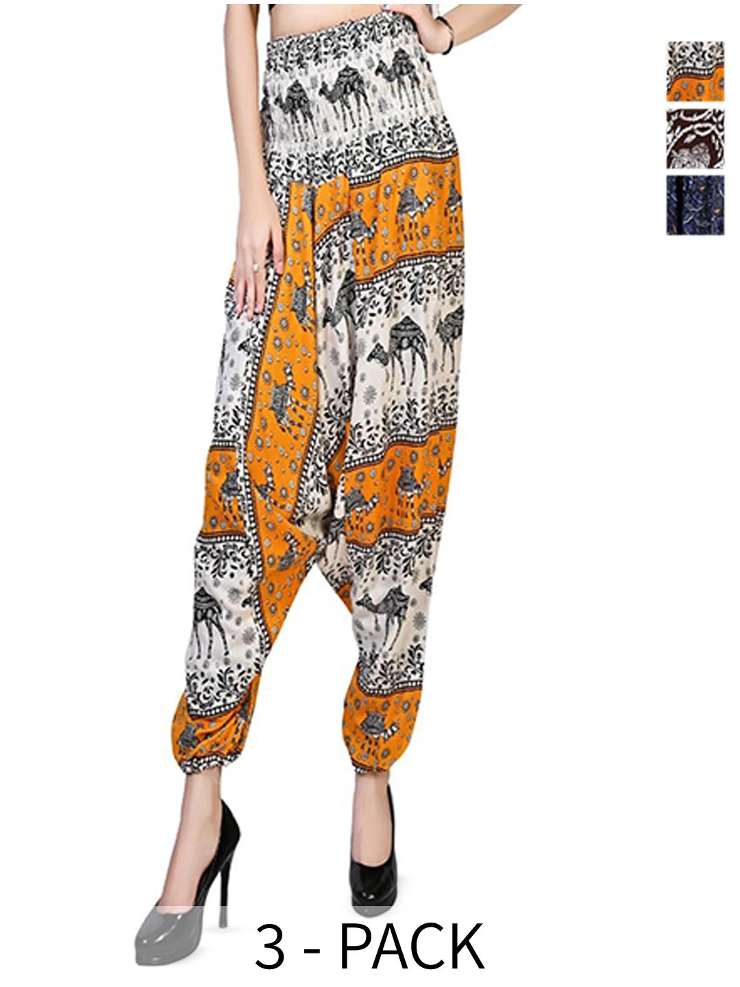 

NarNari Women Pack Of 3 Ethnic Motifs Printed Harem Pants, Yellow