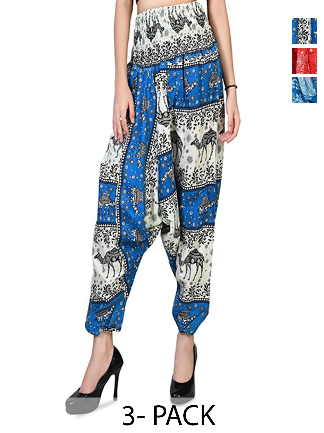 

NarNari Women Pack Of 3 Printed Loose Fit Harem Pants, Blue