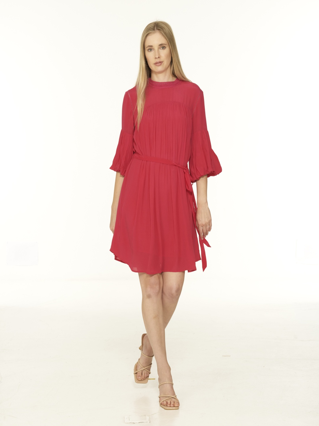 

The Sancy Flared Sleeve Crepe A-Line Dress, Pink