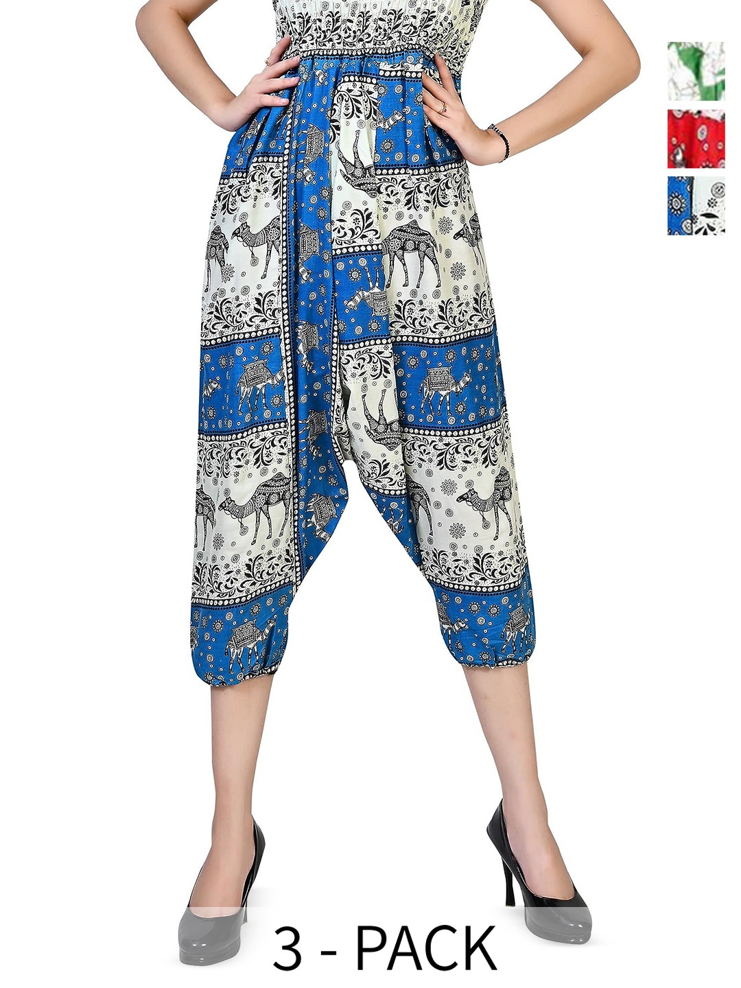 

NarNari Women Pack Of 3 Printed Harem Pants, Blue
