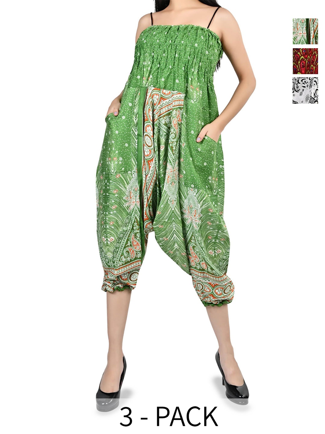 

NarNari Women Pack Of 3 Ethnic Motifs Printed Harem Pants, Olive