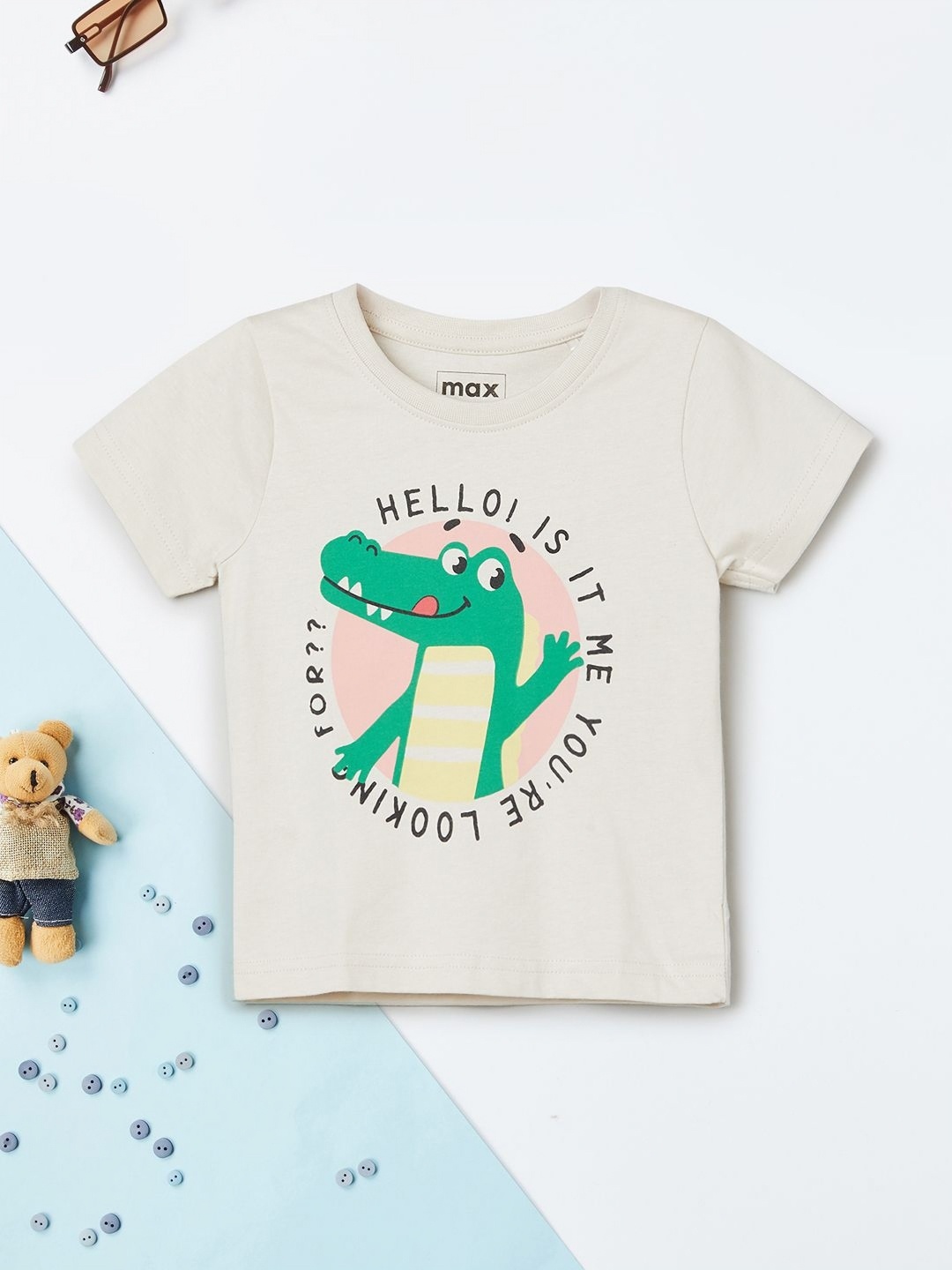 

max Boys Typography Printed T-shirt, Beige