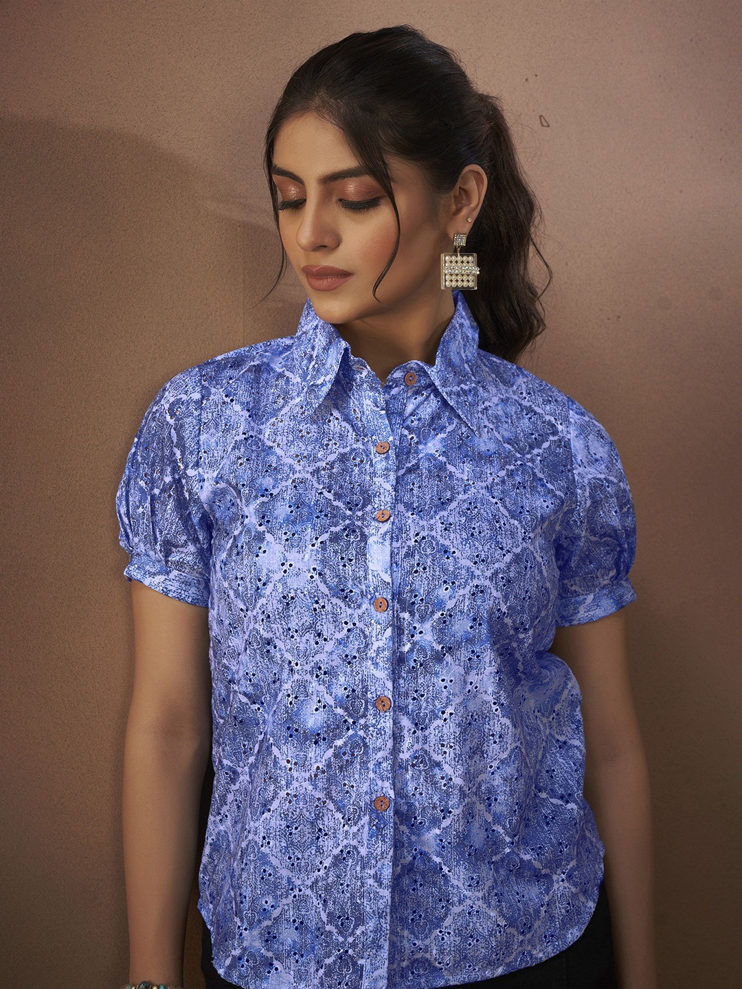 

Anouk Embroidered Puff Sleeve Top, Blue