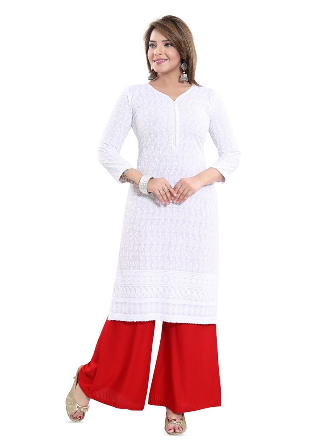 

DREAM & DZIRE Women Paisley Embroidered Chikankari Cotton Kurta, White