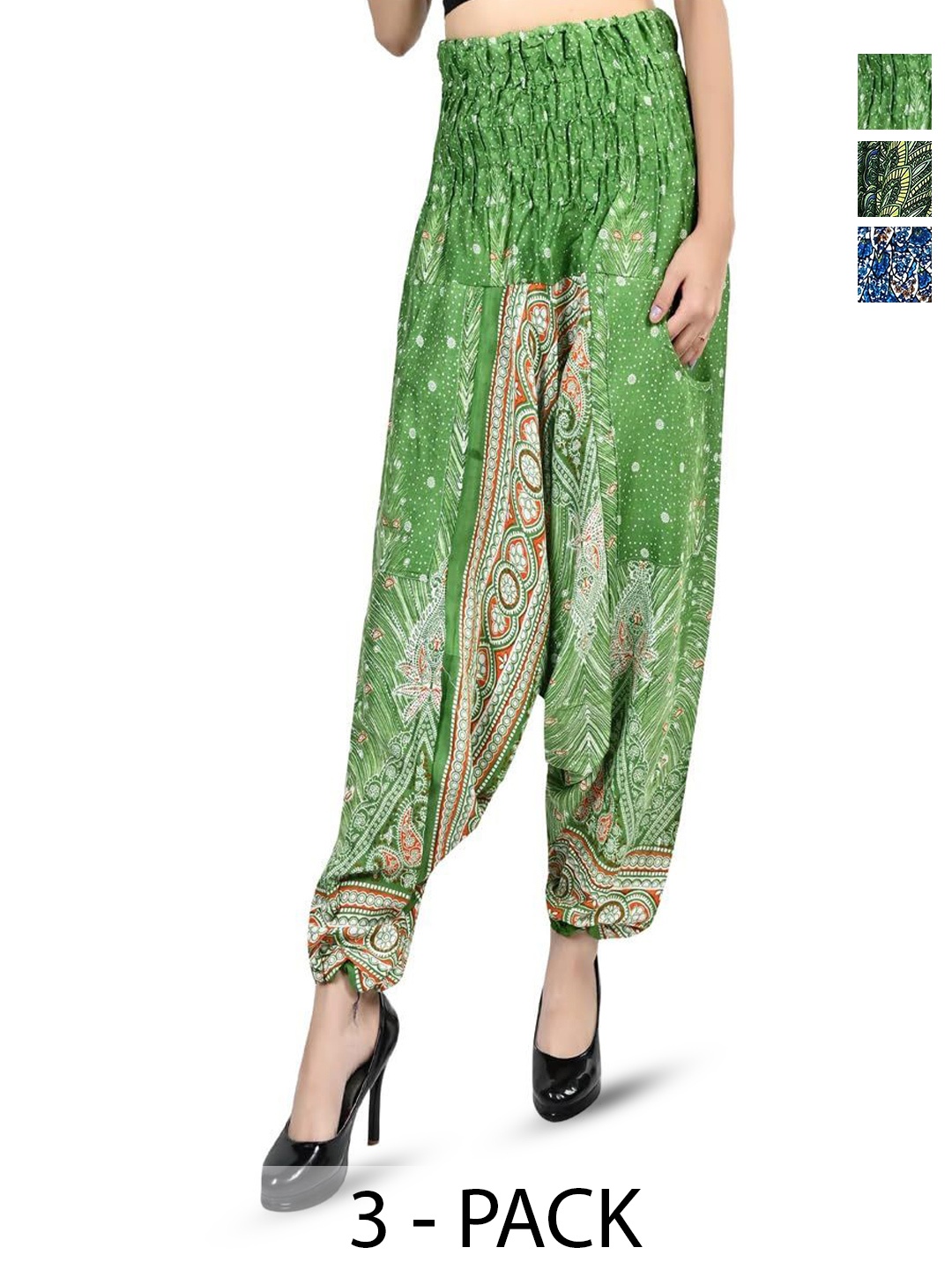 

NarNari Women Pack Of 3 Printed Harem Pants, Blue