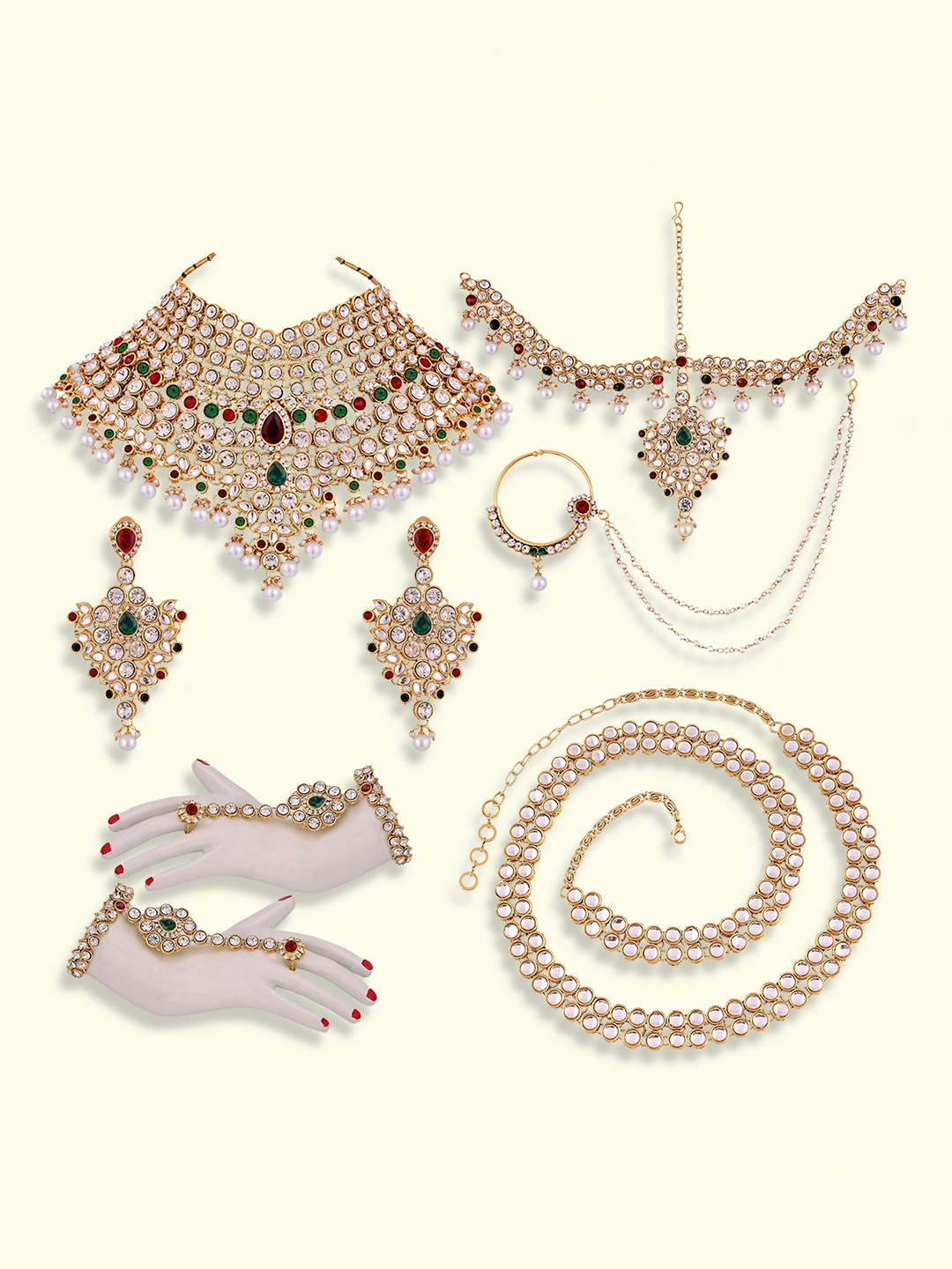 

Peora Gold Plated Kundan Studded Jewellery Set with Waist Belt