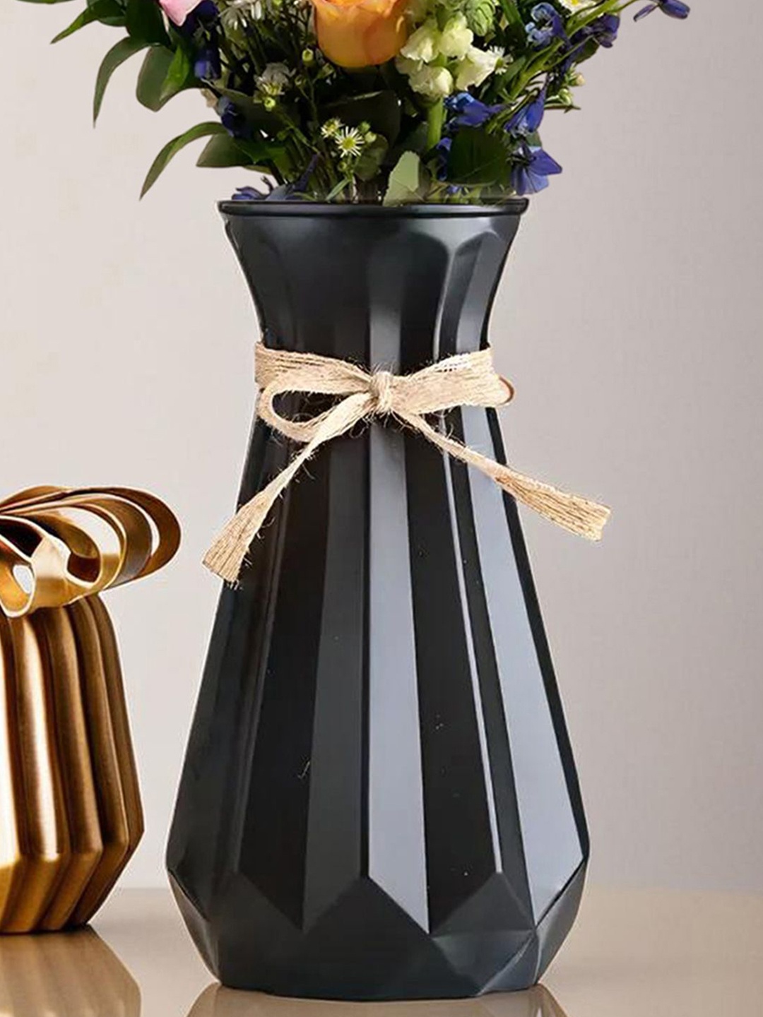 

DecorTwist Black Plastic Flower Vases for Home Decor (Pack of 2)